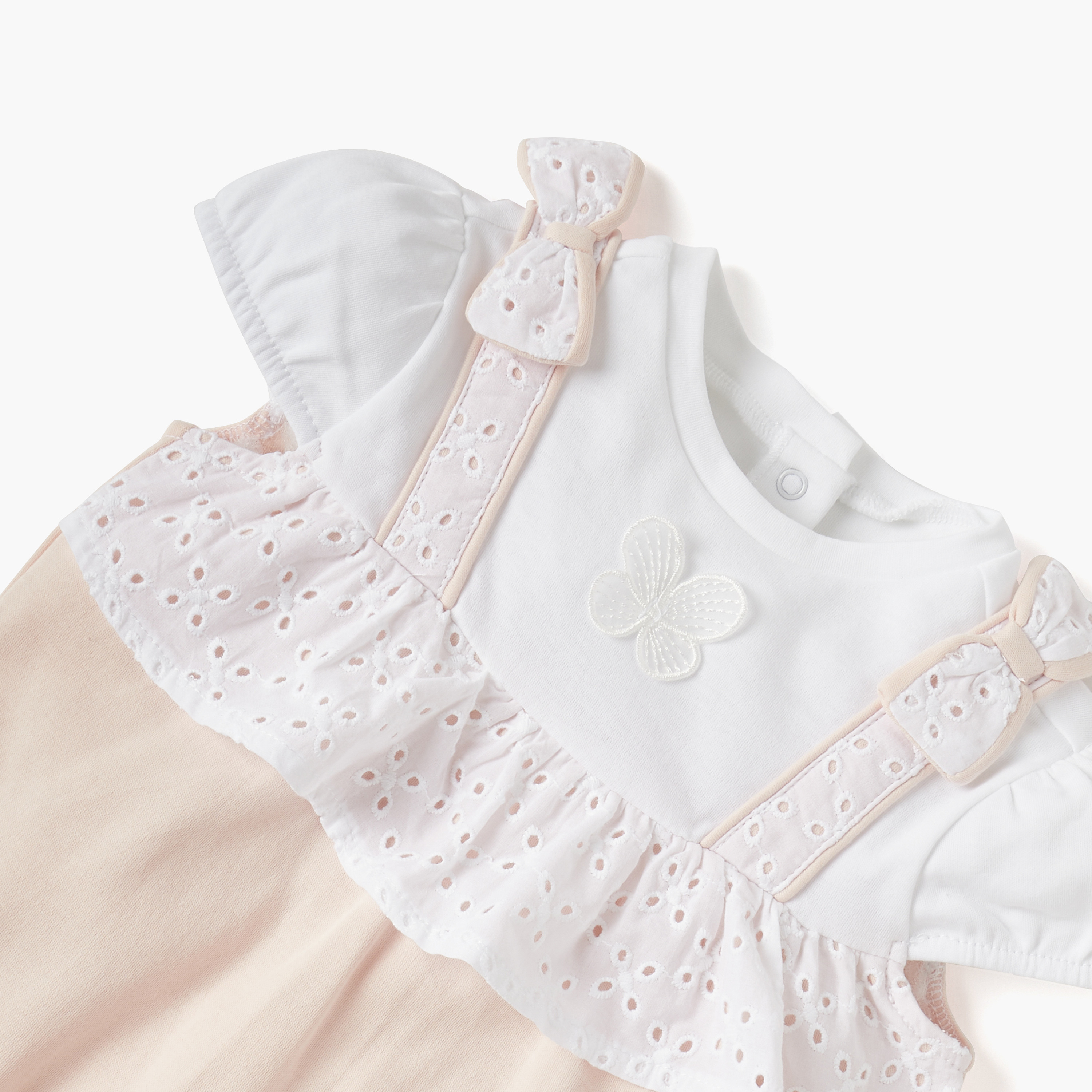 Giggles Panelled Bodysuit with Ruffles and Cap Sleeves-baby-girls-clothing-rompers-image-3