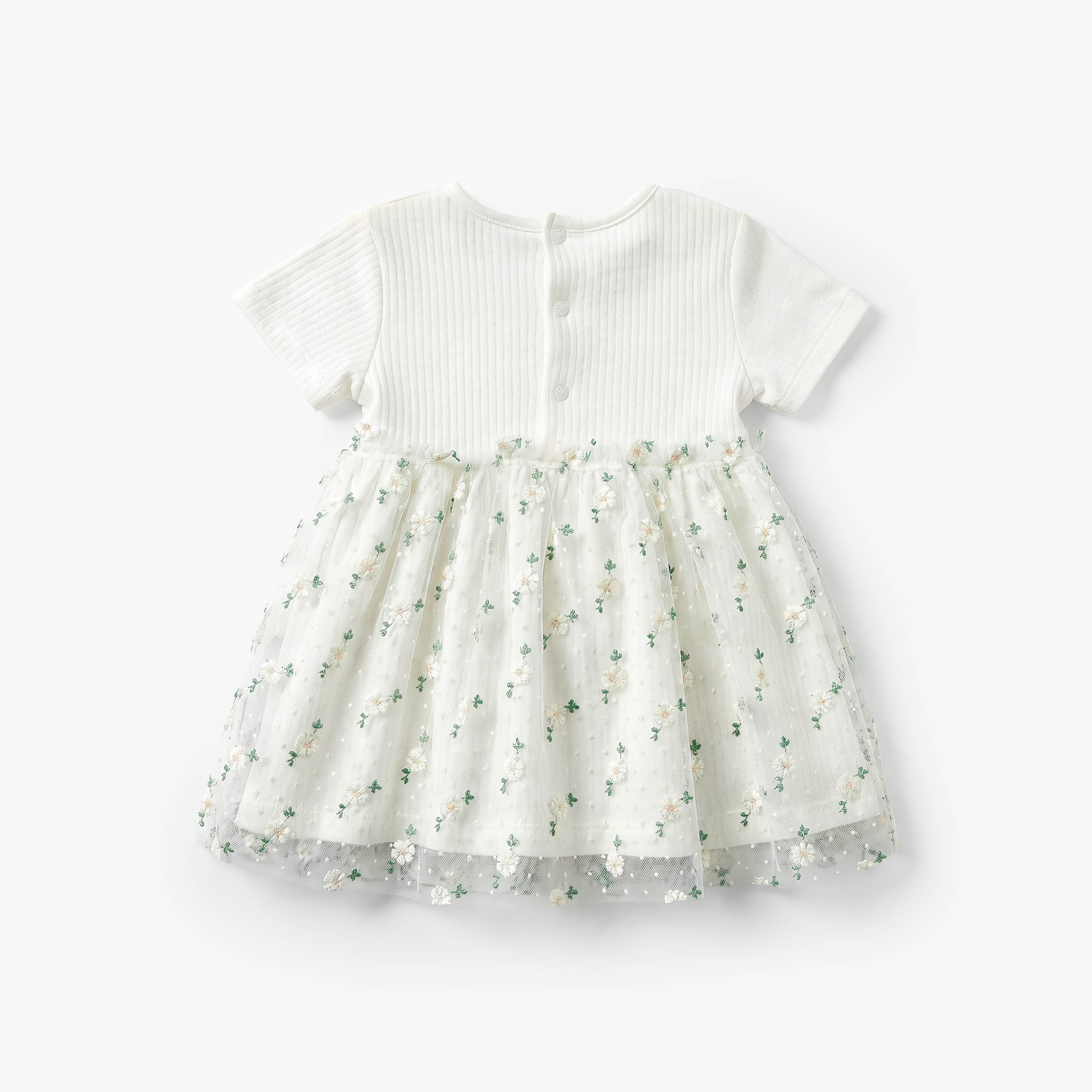 Giggles Round Neck Short Sleeves Knee Length A-line Dress with Floral Embroidery-baby-girls-clothing-dressesandjumpsuits-image-2