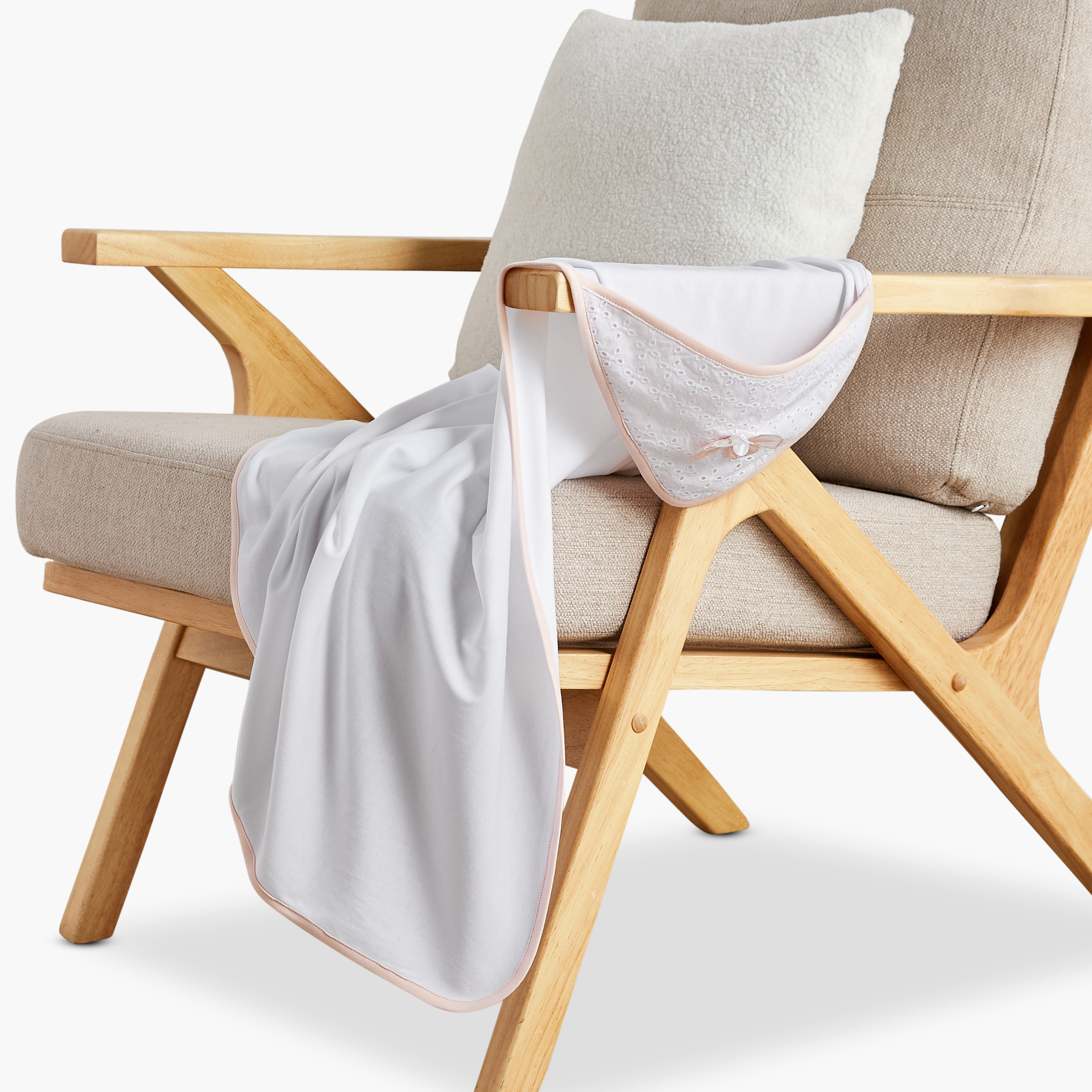 Giggles Panelled Receiving Blanket with Bow Accent - 70x70 cm-baby-nursery-blanketsandswaddles-receivingblankets-image-2