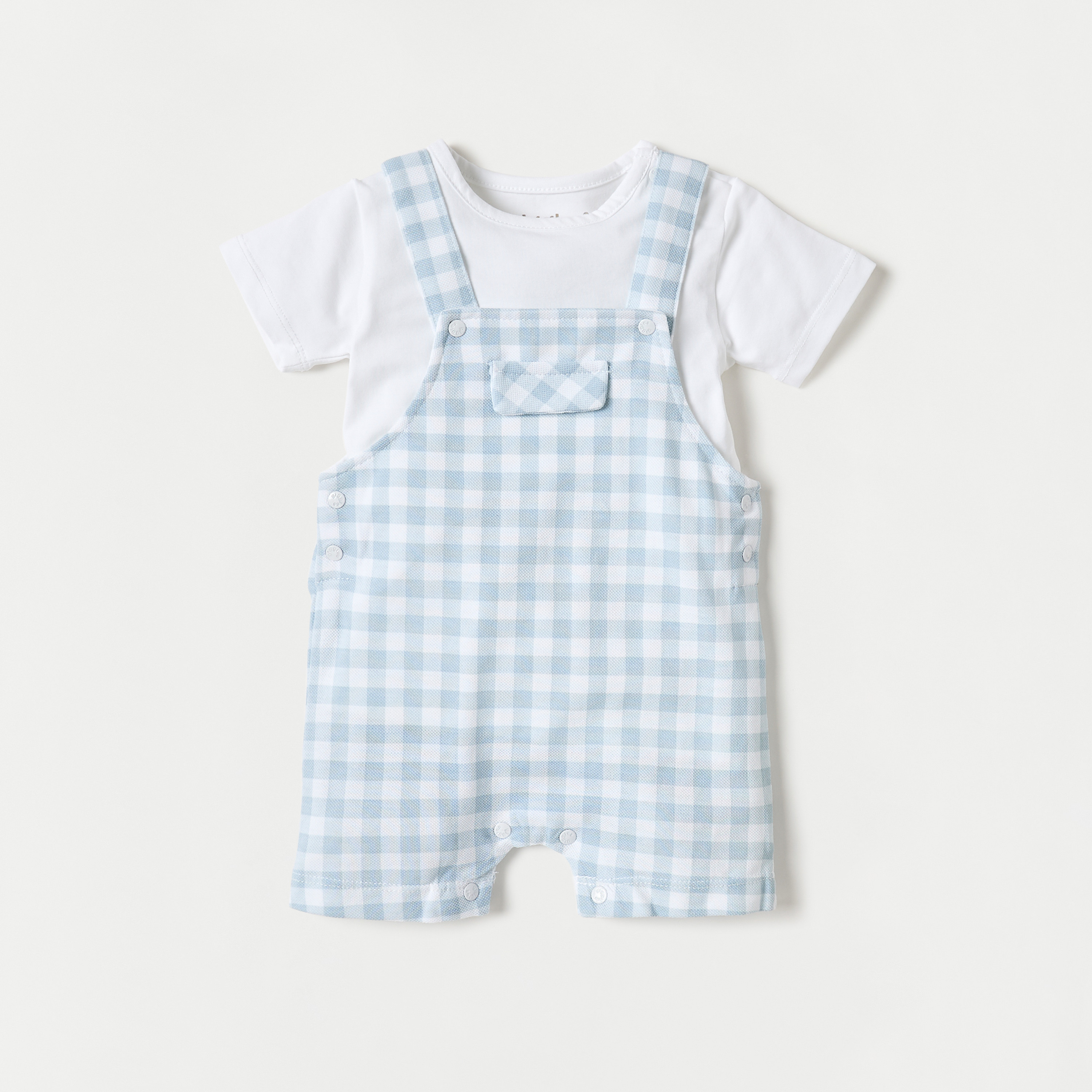Juniors Checked Cotton Dungaree and T-shirt Set-baby-boys-clothing-winterwear-rompers-image-1