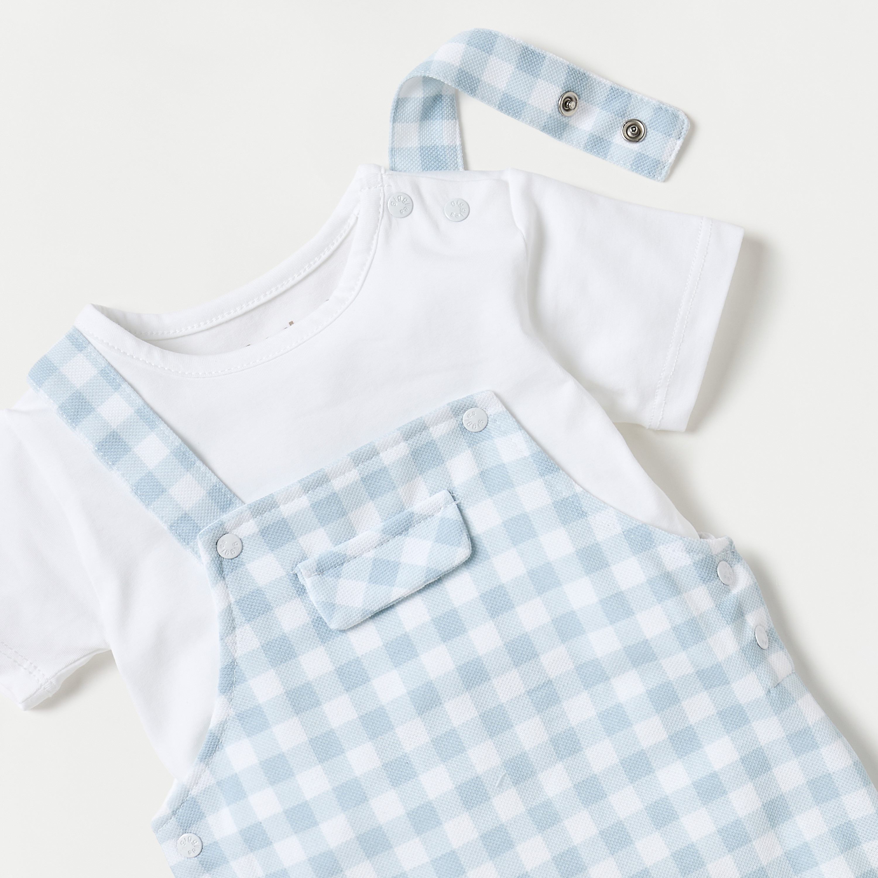 Juniors Checked Cotton Dungaree and T-shirt Set-baby-boys-clothing-winterwear-rompers-image-4