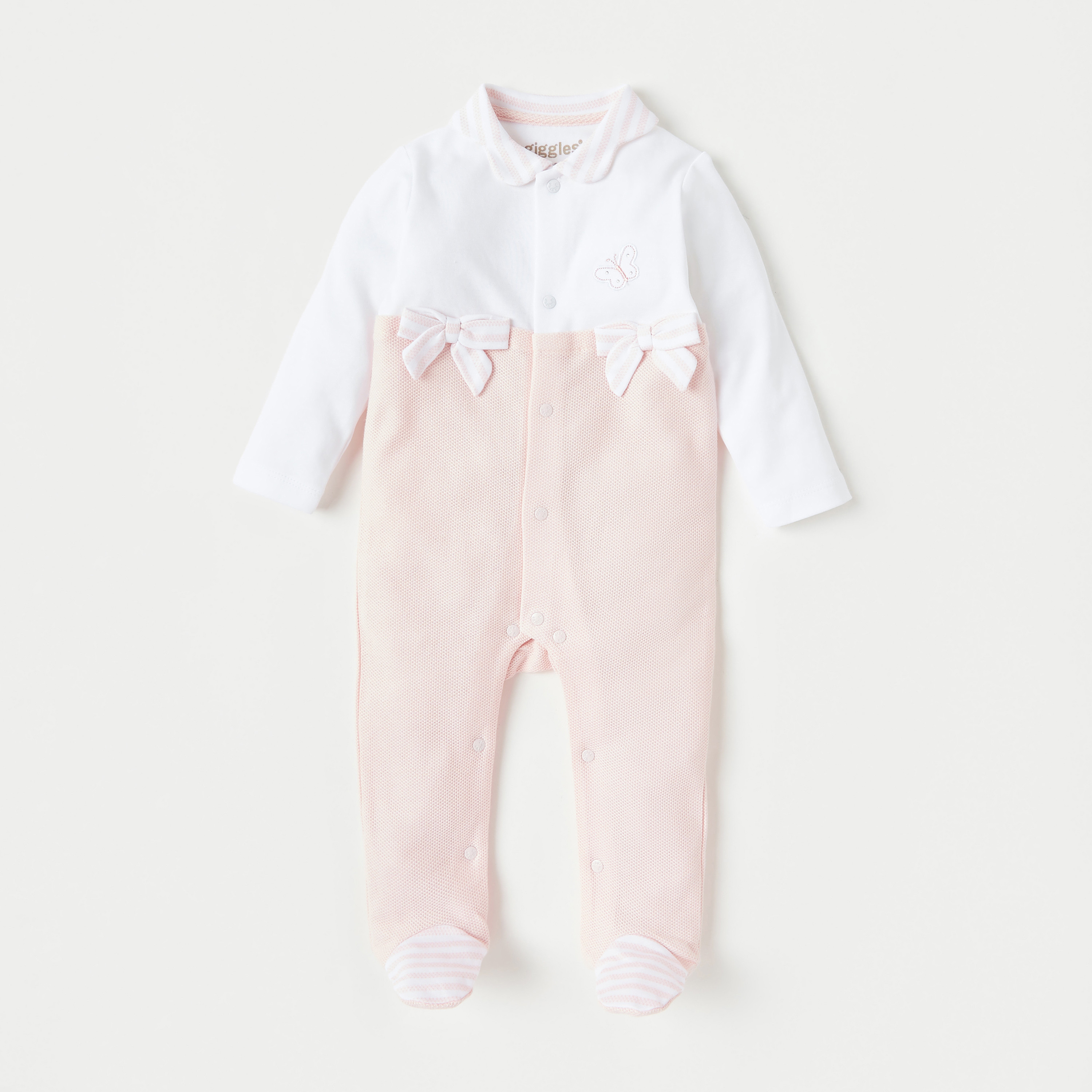 Giggles Embroidered Closed Feet Sleepsuit with Bib and Beanie-baby-girls-clothing-setsandcoords-image-2