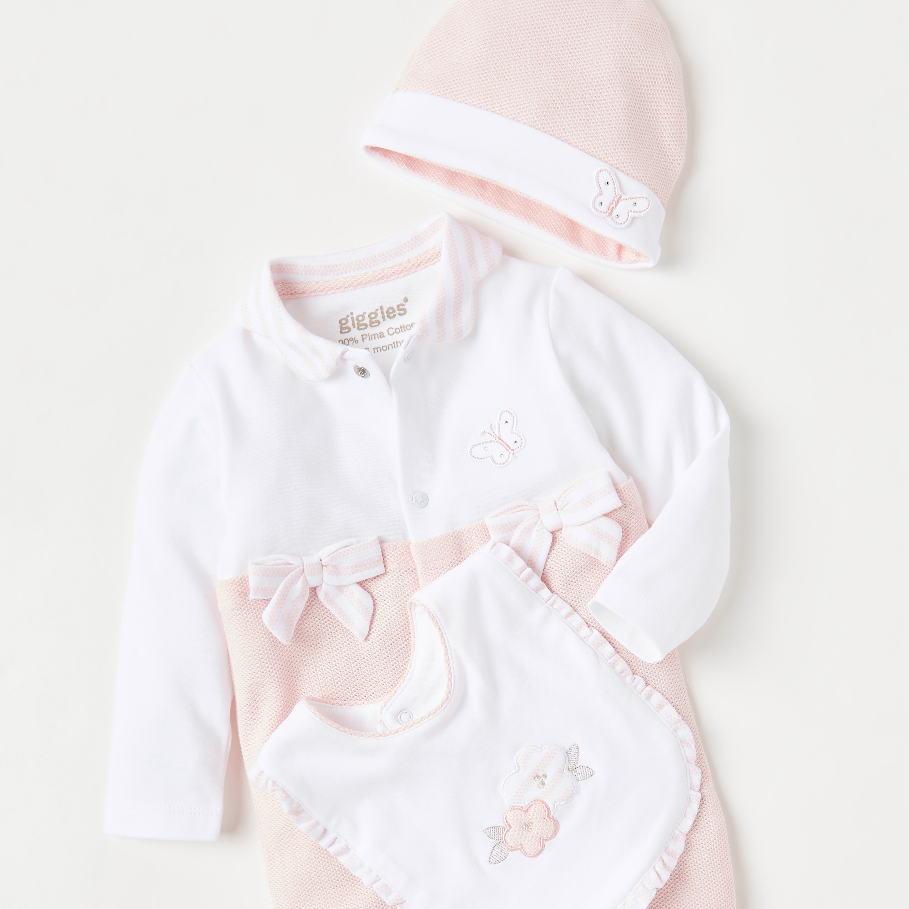 Giggles Embroidered Closed Feet Sleepsuit with Bib and Beanie-baby-girls-clothing-setsandcoords-image-5
