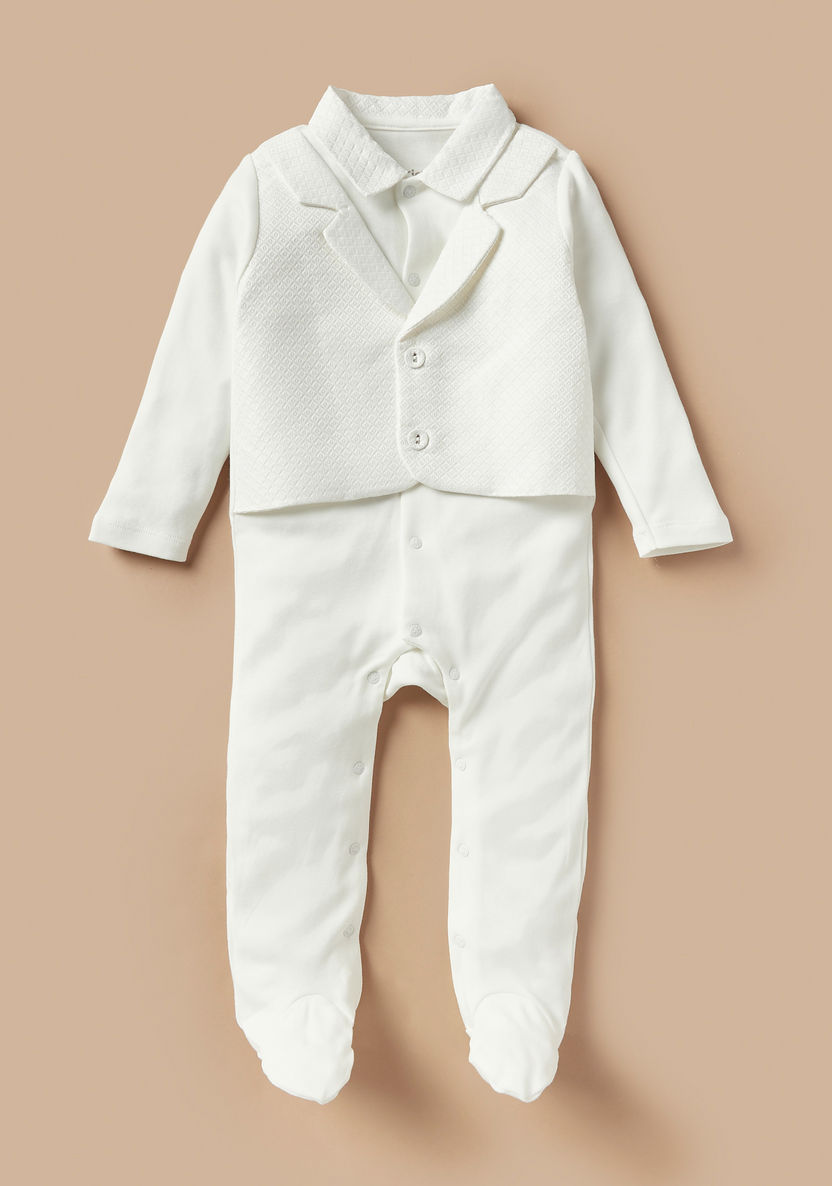 Giggles Solid Sleepsuit with Waistcoat Overlay and Notch Lapel-Sleepsuits-image-0