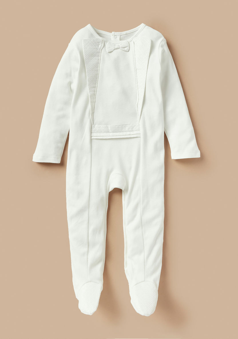 Giggles Bow Accented Sleepsuit with Long Sleeves-Sleepsuits-image-0