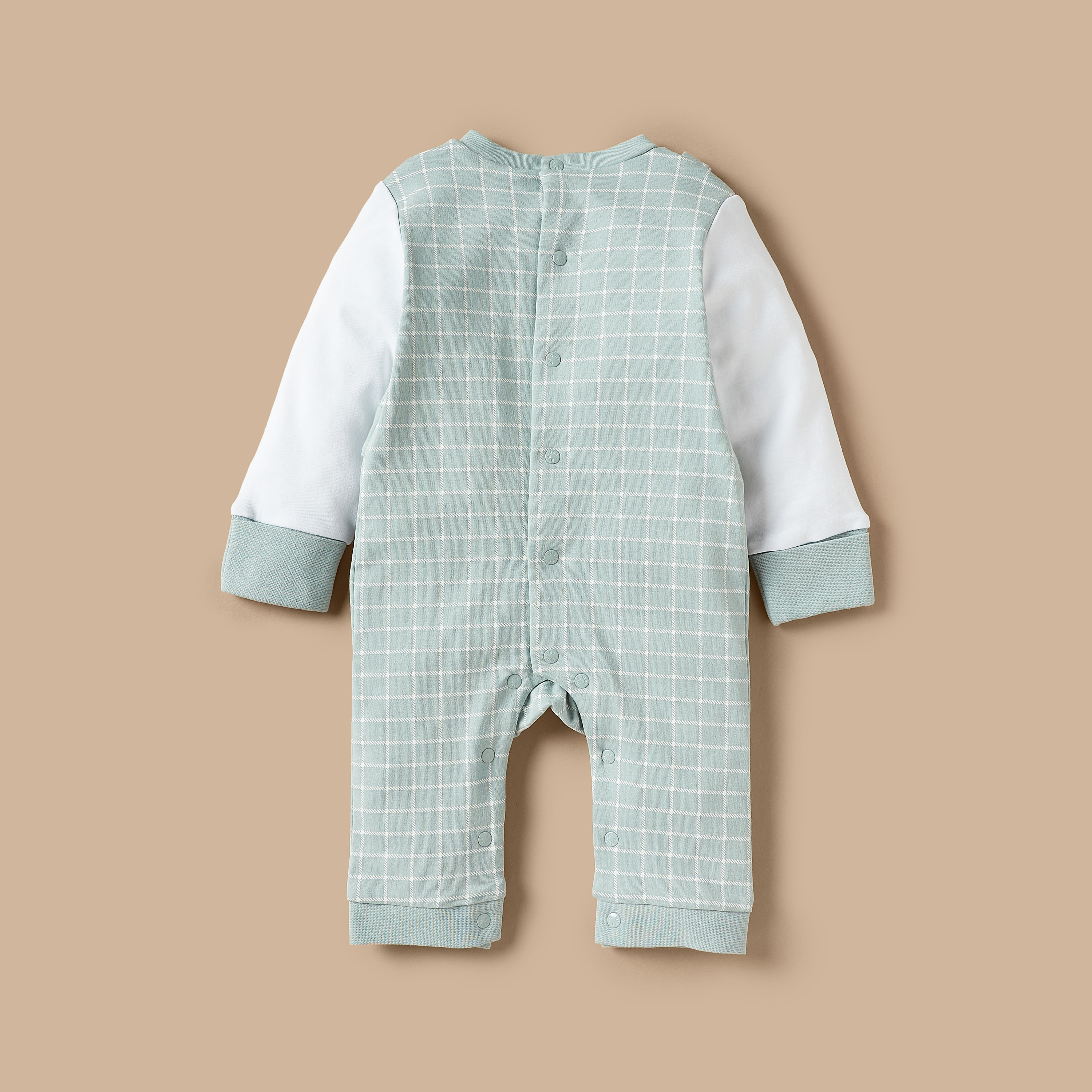 Giggles Bear Applique Checked Sleepsuit with Long Sleeves-baby-boys-clothing-nightwear-sleepsuits-image-4