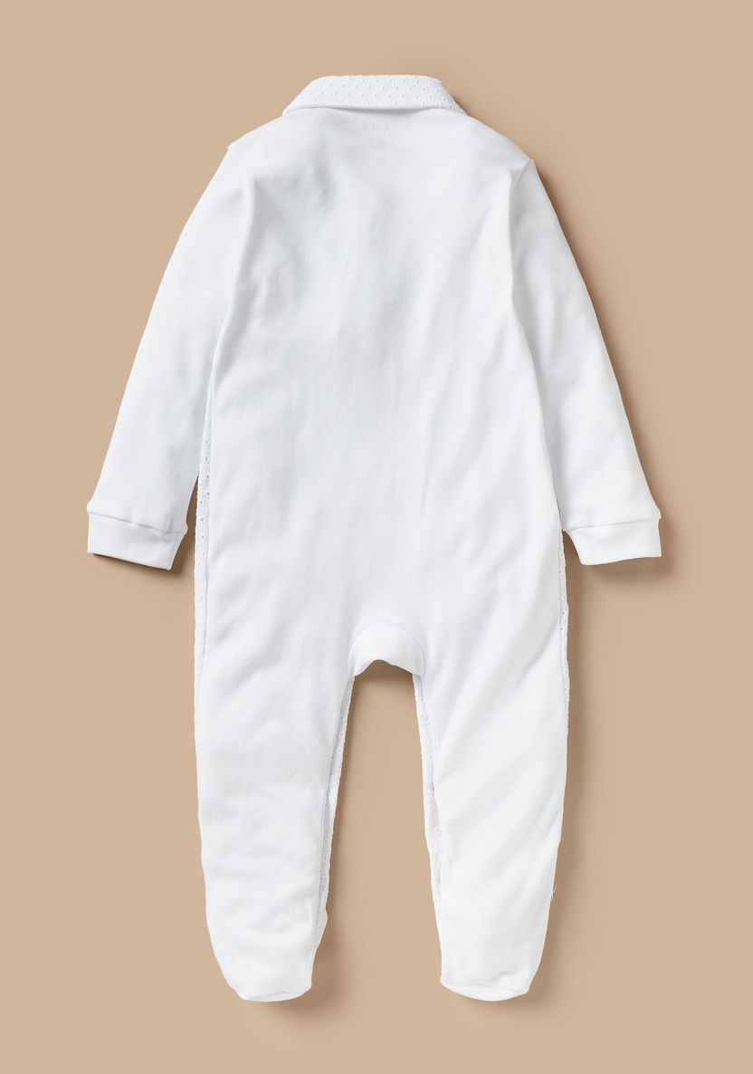 Giggles Schiffli Textured Sleepsuit with Floral Applique Detail-Sleepsuits-image-3