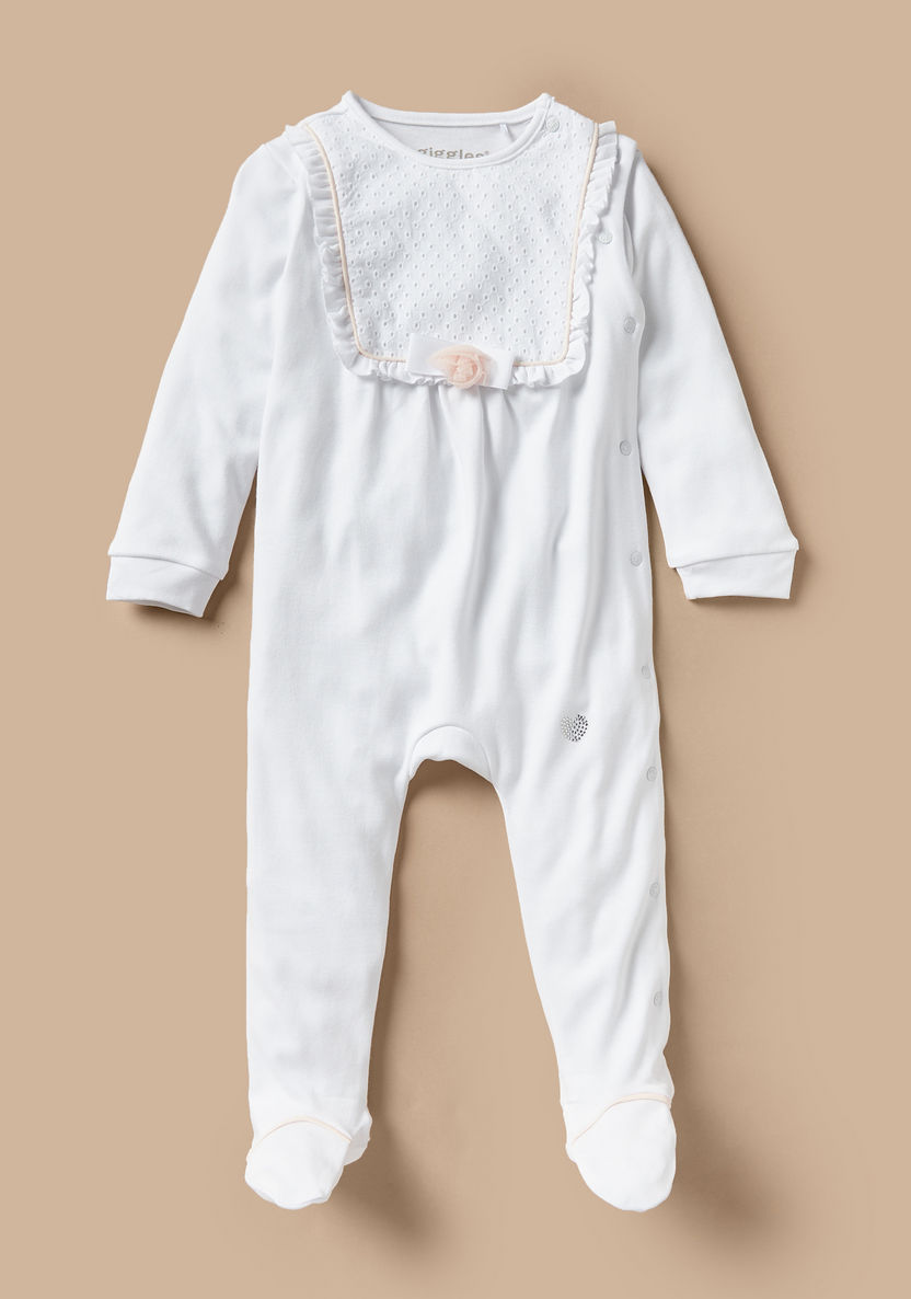 Giggles Floral Applique Closed Feet Sleepsuit with Ruffles-Sleepsuits-image-0