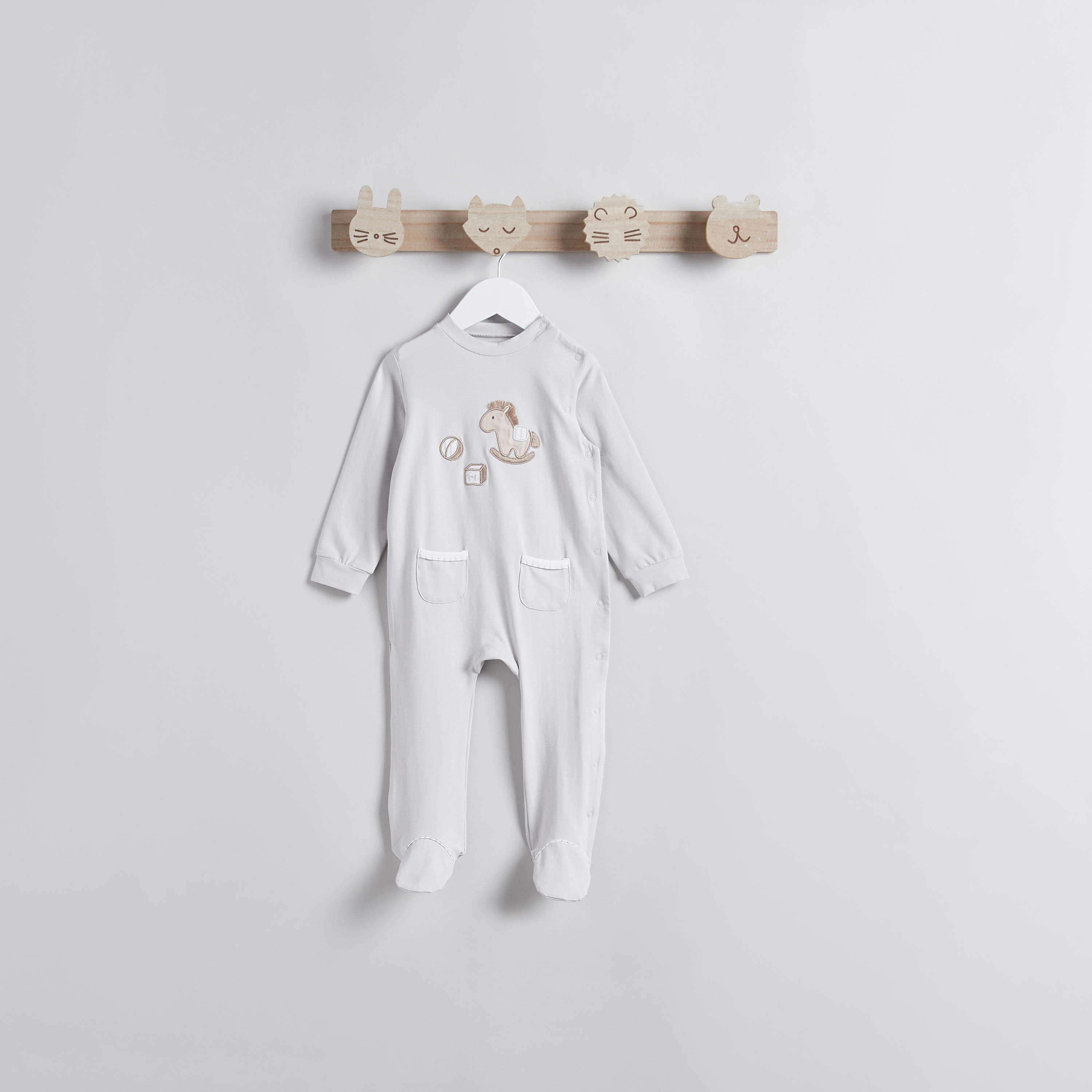 Juniors Horse Applique Sleepsuit with Round Neck and Long Sleeves-baby-boys-clothing-nightwear-sleepsuits-image-1