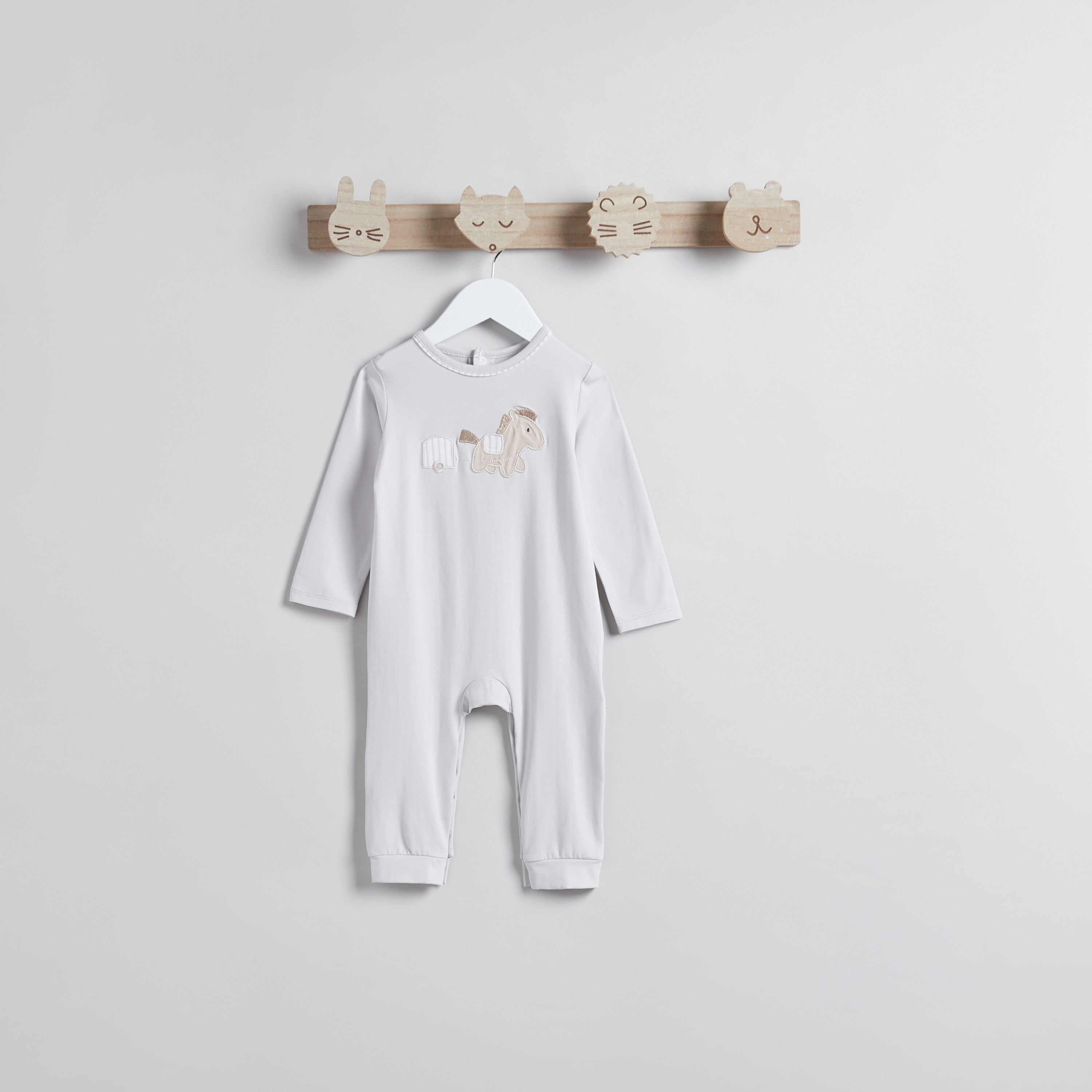 Juniors Horse Applique Sleepsuit with Round Neck and Long Sleeves-baby-boys-clothing-nightwear-sleepsuits-image-1