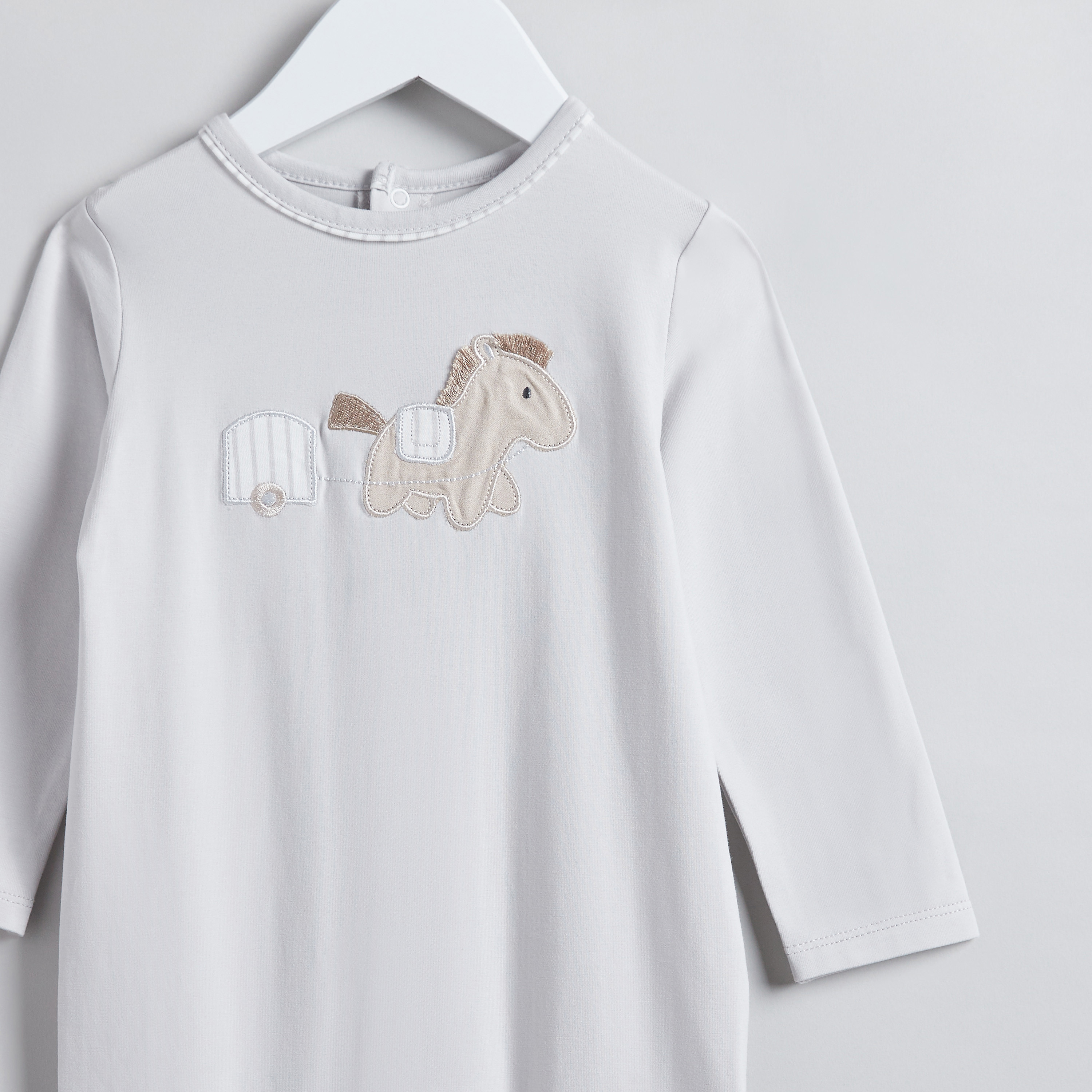 Juniors Horse Applique Sleepsuit with Round Neck and Long Sleeves-baby-boys-clothing-nightwear-sleepsuits-image-3
