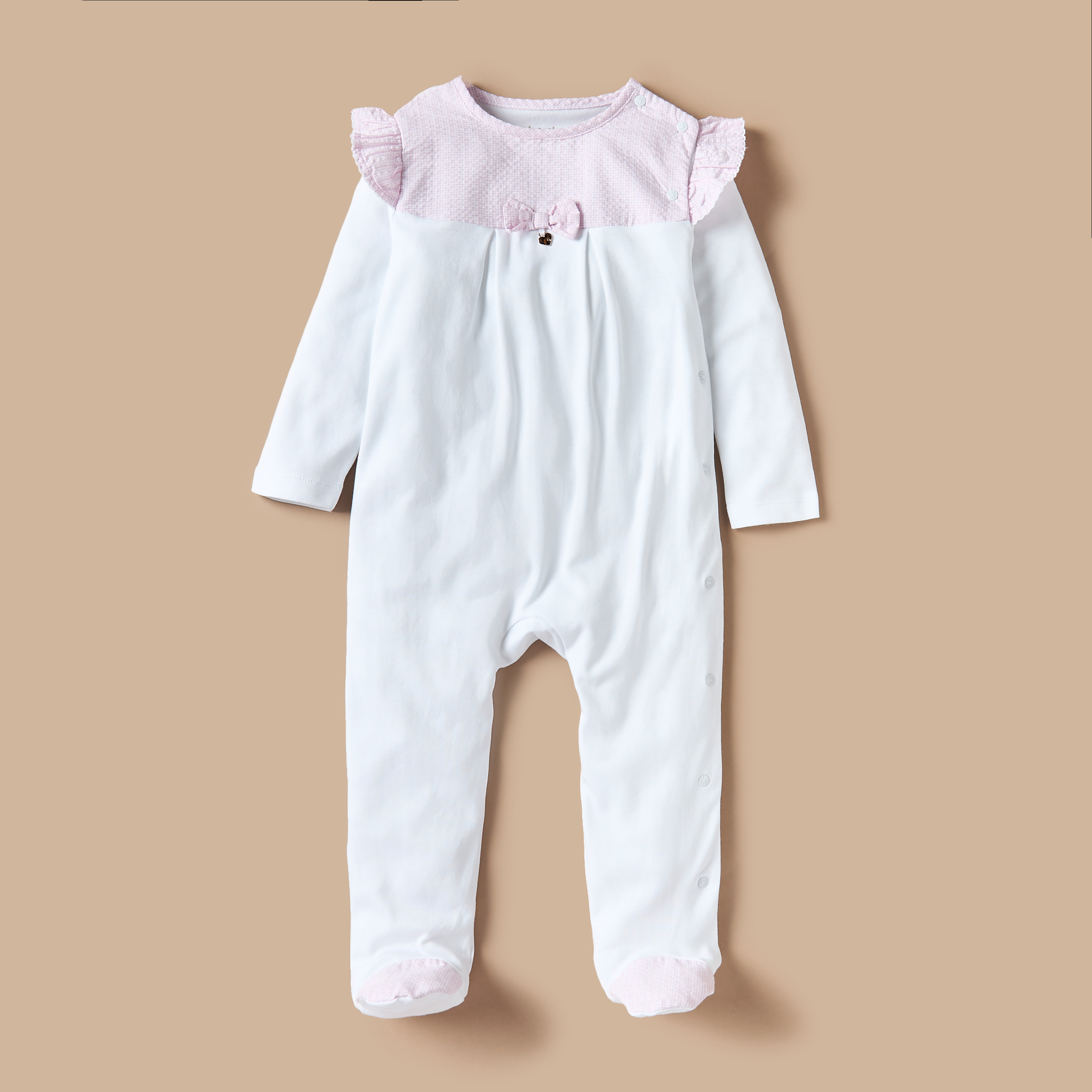 Giggles Bow Accent Closed Feet Sleepsuit with Long Sleeves-baby-girls-clothing-nightwear-sleepsuits-image-1
