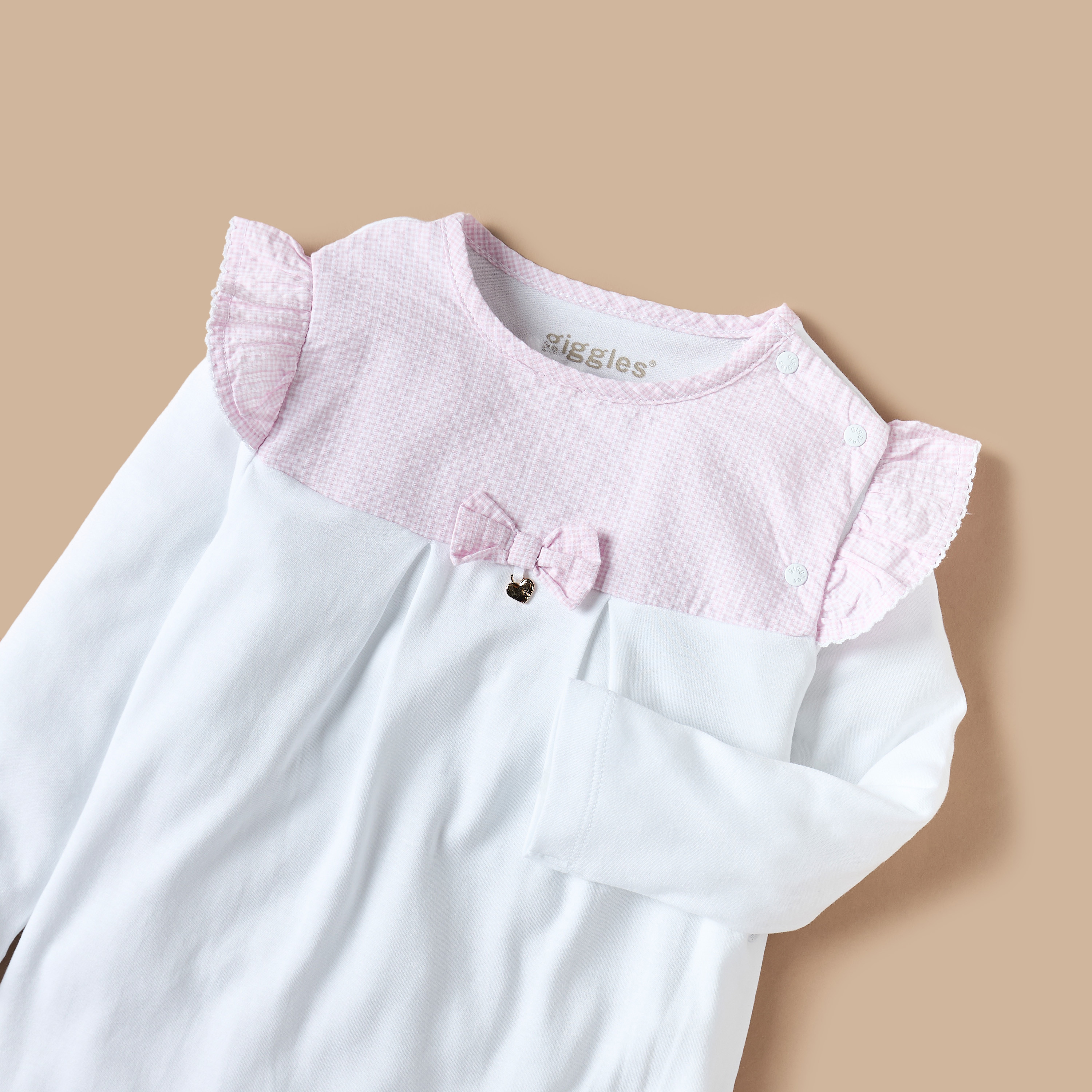 Giggles Bow Accent Closed Feet Sleepsuit with Long Sleeves-baby-girls-clothing-nightwear-sleepsuits-image-3