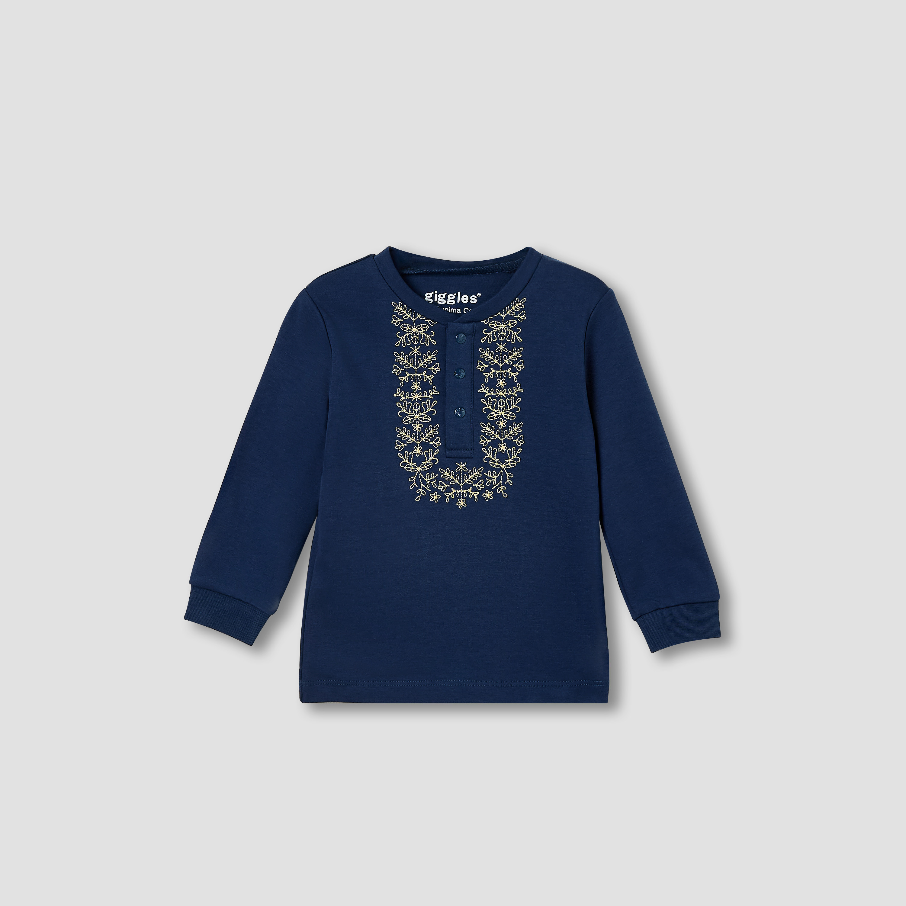 Giggles Pyjama Set with Embroidery - Cotton - Long Sleeves - Henley Neck-baby-boys-clothing-nightwear-pyjamasets-image-2