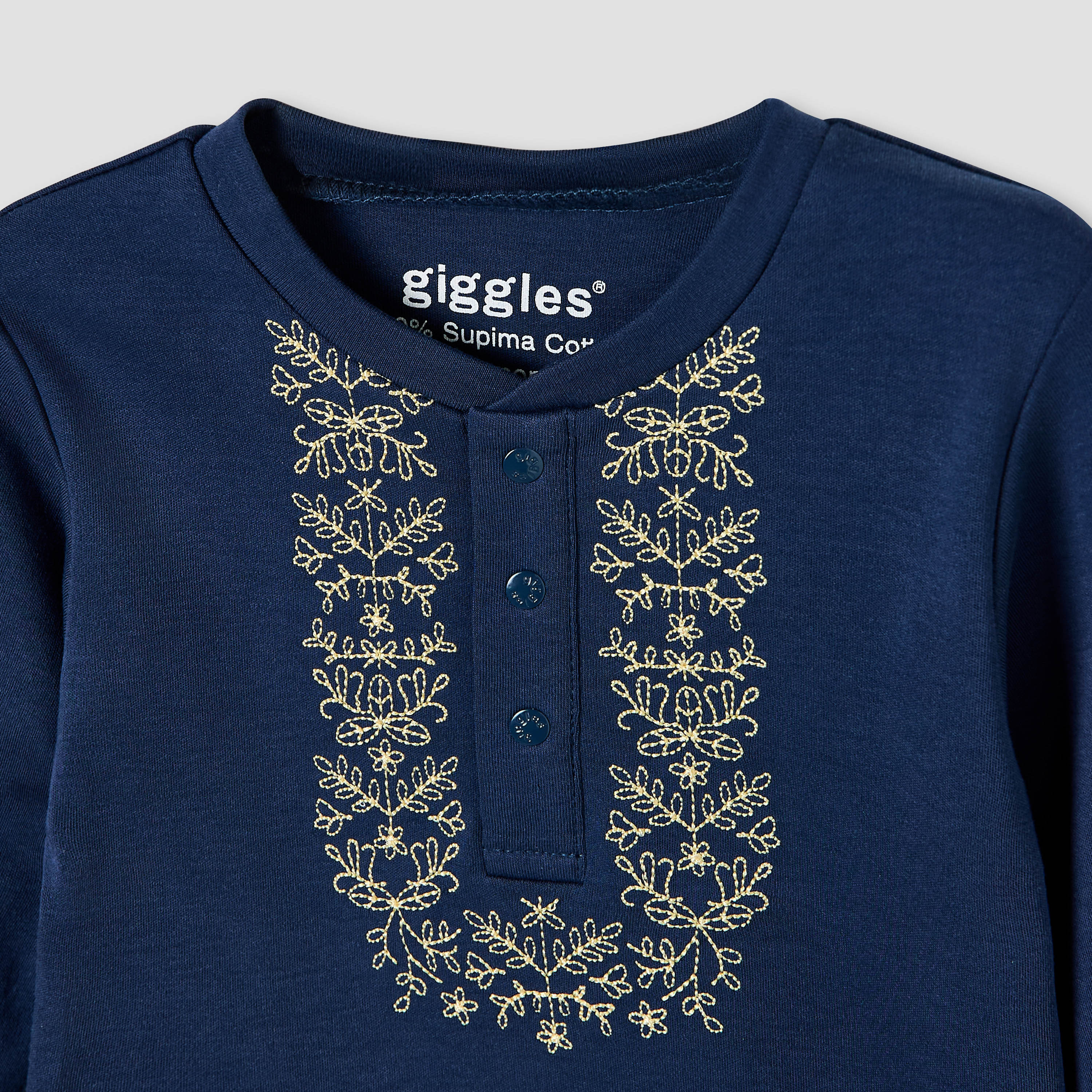 Giggles Pyjama Set with Embroidery - Cotton - Long Sleeves - Henley Neck-baby-boys-clothing-nightwear-pyjamasets-image-4