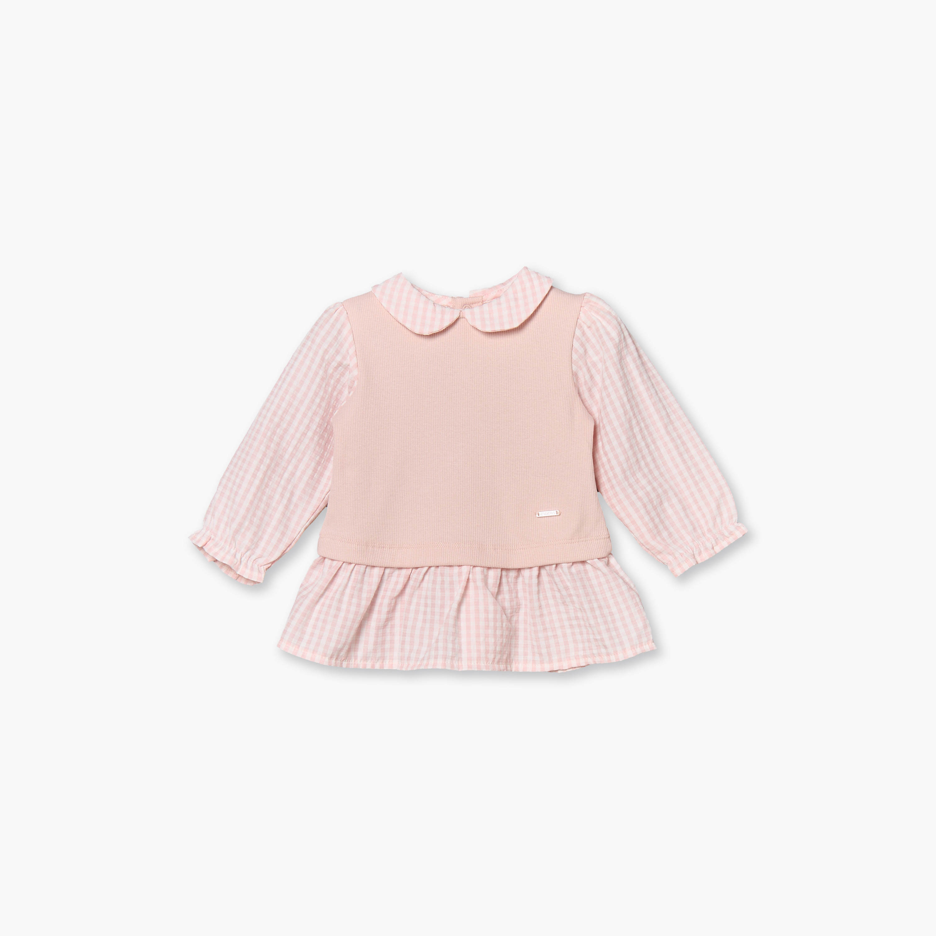 طقم بيجاما قطني بأكمام طويلة وياقة بيتر بان بنقشة مربعات غينغهام من جونيورز-baby-girls-clothing-nightwear-pyjamasets-image-3
