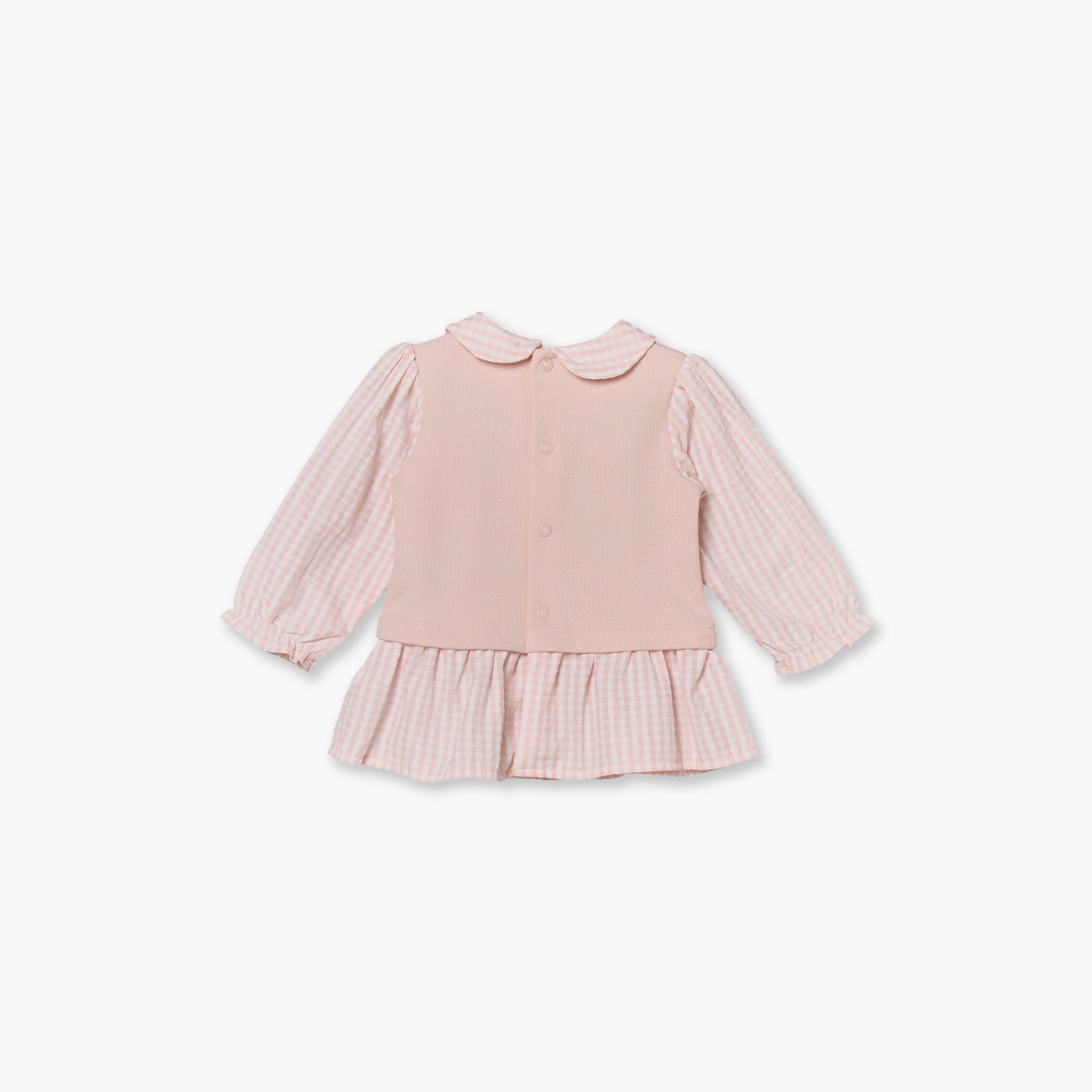 طقم بيجاما قطني بأكمام طويلة وياقة بيتر بان بنقشة مربعات غينغهام من جونيورز-baby-girls-clothing-nightwear-pyjamasets-image-5