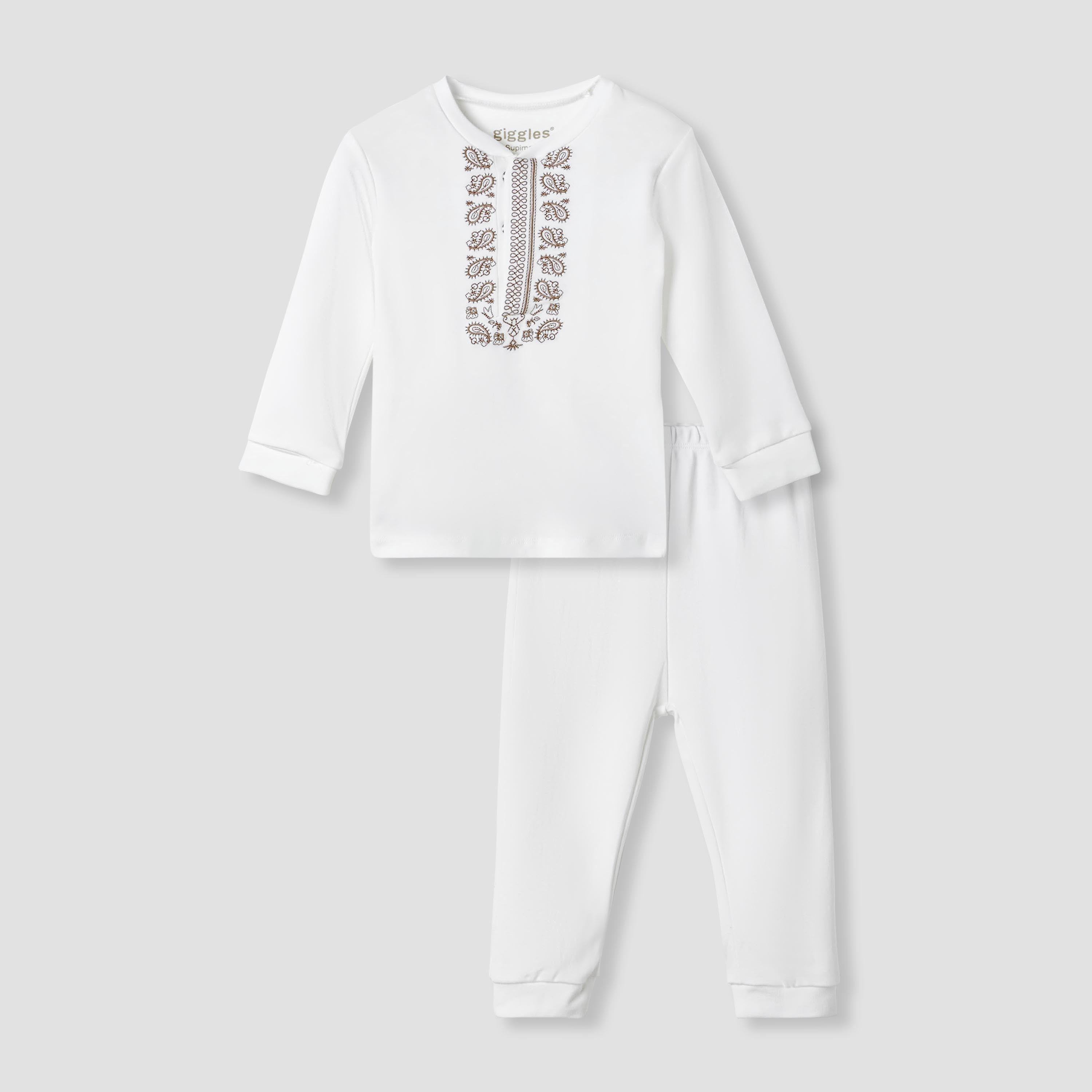 Giggles Pyjama Set with Embroidery Detail - Supima Cotton - Long Sleeves - Henley Neck-baby-boys-clothing-nightwear-pyjamasets-image-1
