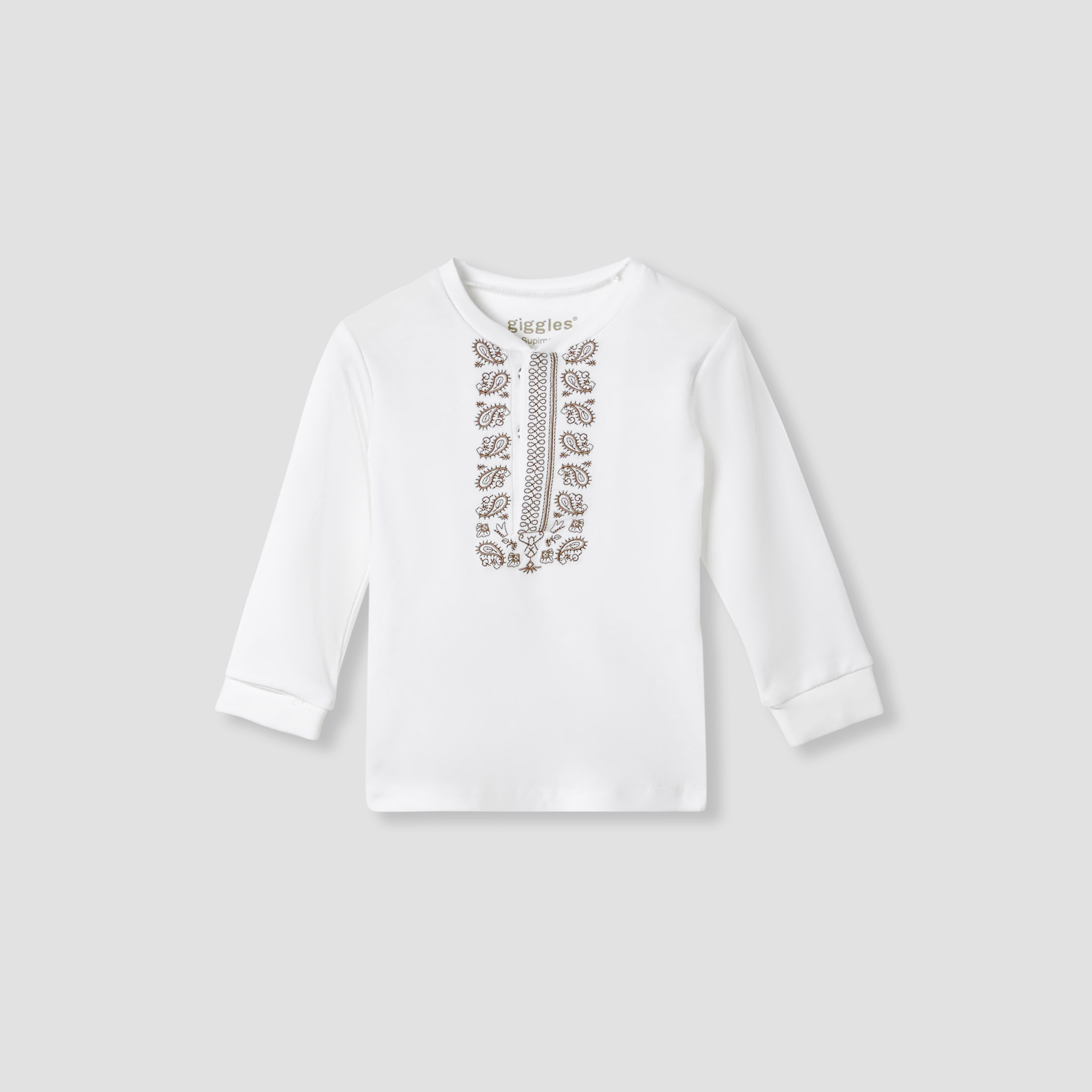 Giggles Pyjama Set with Embroidery Detail - Supima Cotton - Long Sleeves - Henley Neck-baby-boys-clothing-nightwear-pyjamasets-image-2