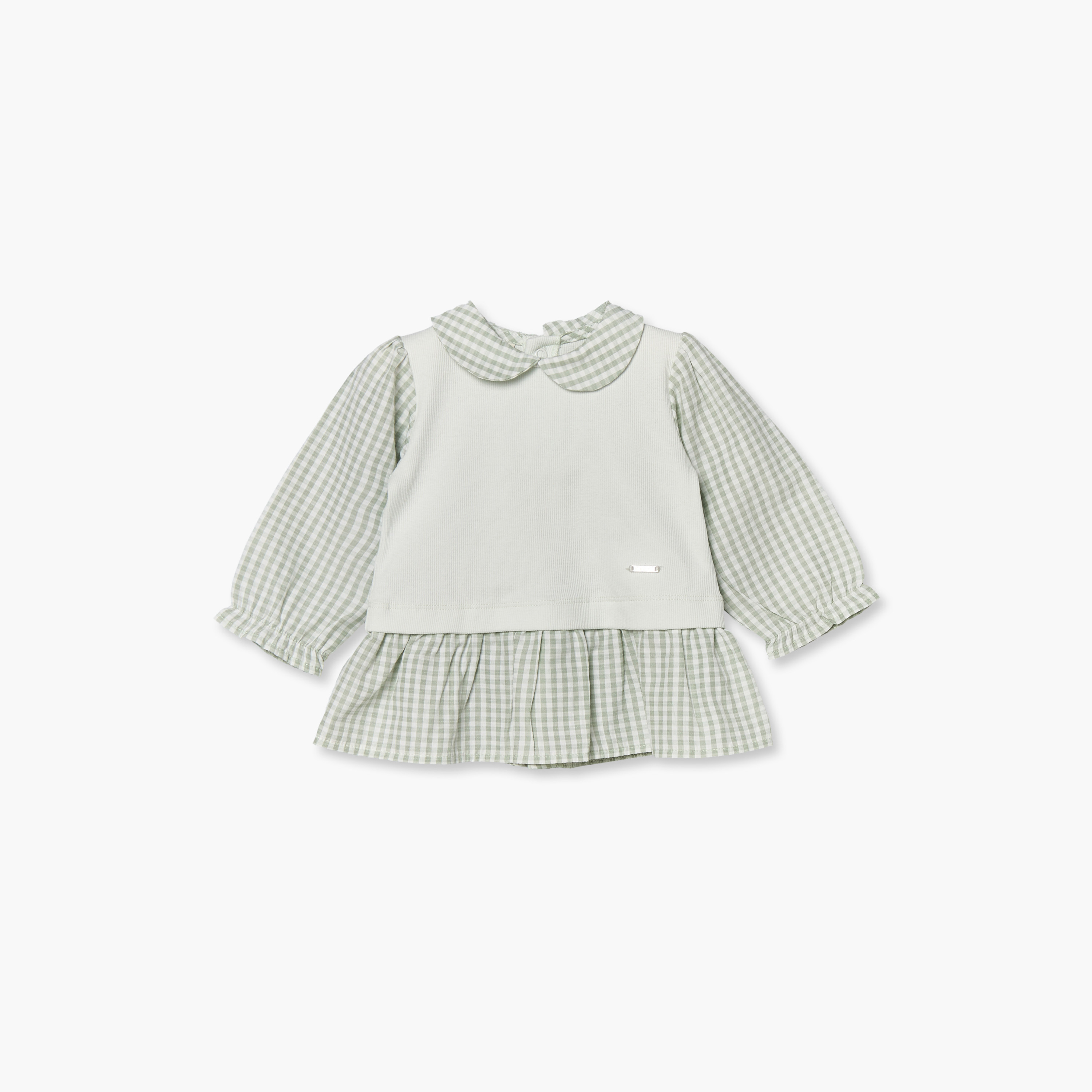 طقم بيجاما قطن بياقة بيتر بان وأكمام طويلة وطبعات كاروهات جينجهام من جونيورز-baby-girls-clothing-nightwear-pyjamasets-image-3