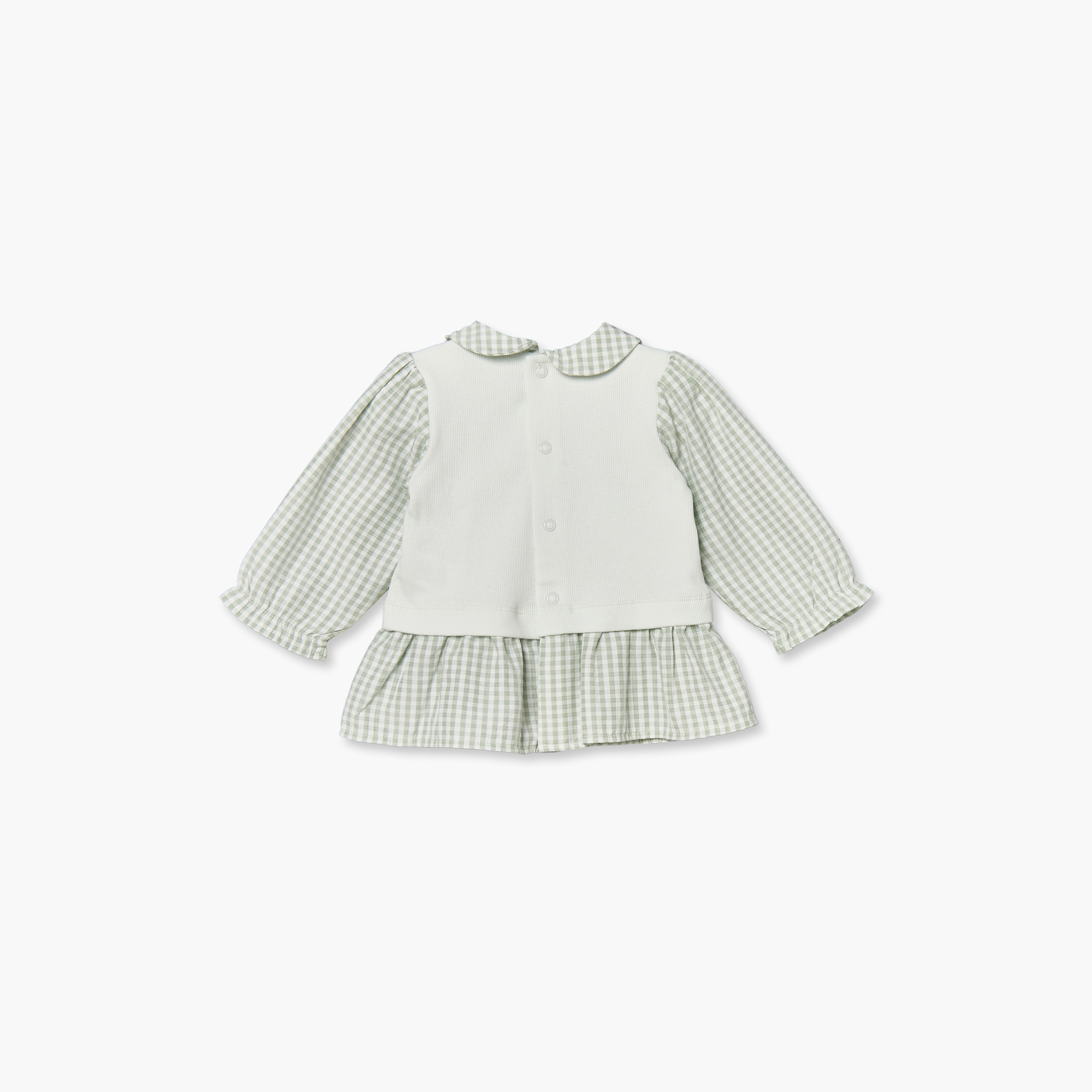 طقم بيجاما قطن بياقة بيتر بان وأكمام طويلة وطبعات كاروهات جينجهام من جونيورز-baby-girls-clothing-nightwear-pyjamasets-image-5