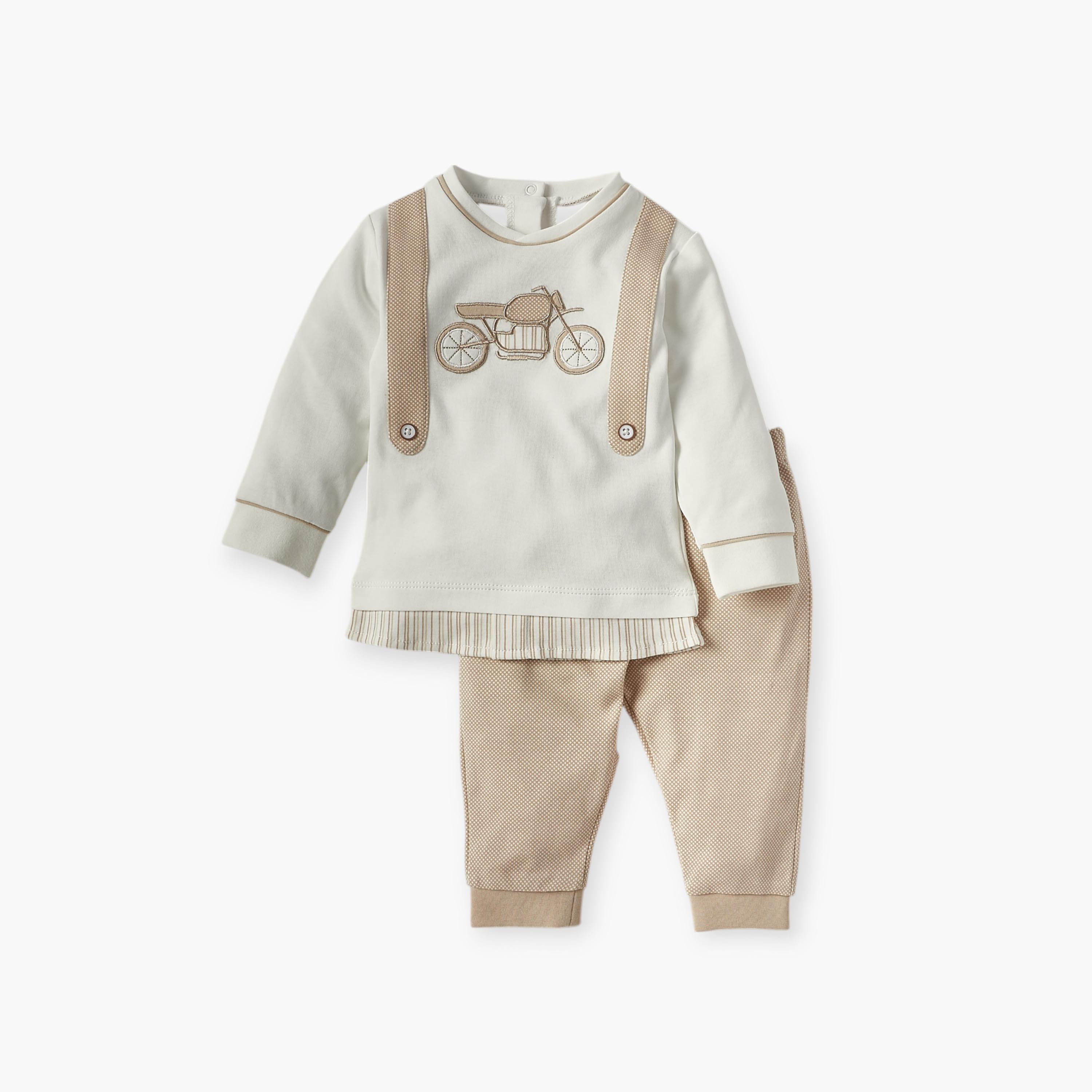 Giggles Embroidered Long Sleeves T-shirt and Elasticated Pyjama Set-baby-boys-clothing-nightwear-pyjamasets-image-2