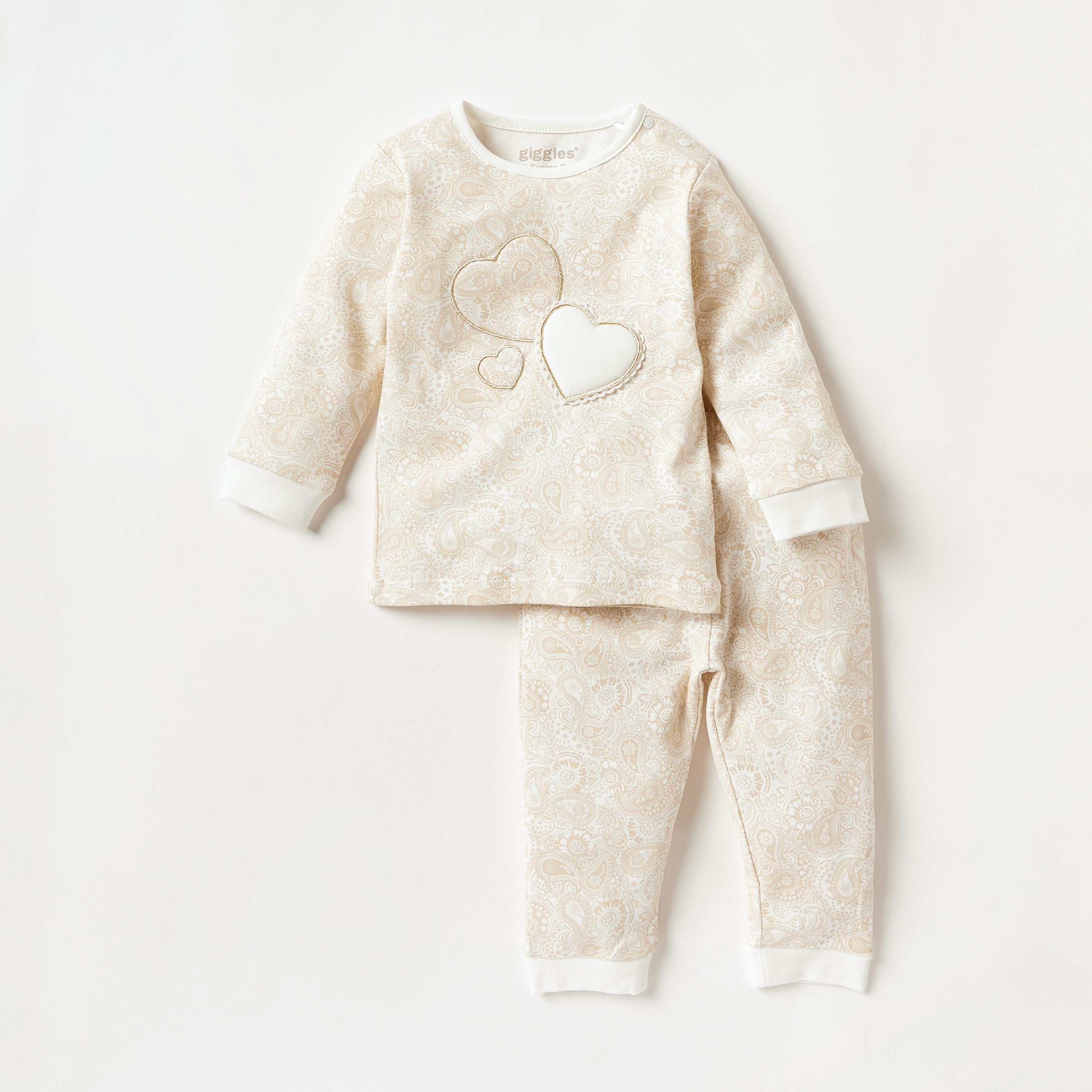 Giggles Paisley Print Long Sleeves T-shirt and Pyjama Set-baby-girls-clothing-nightwear-pyjamasets-image-1