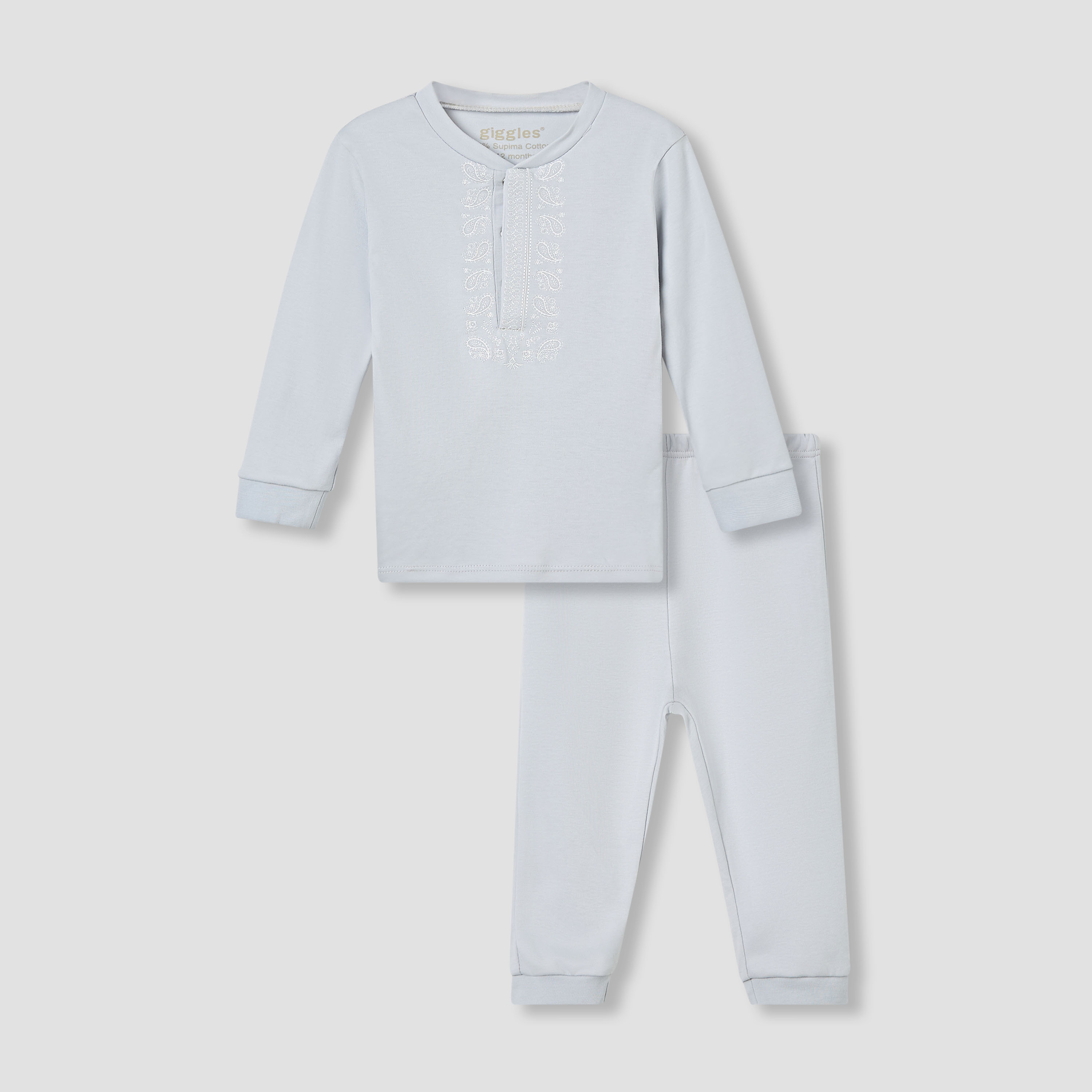 Giggles Pyjama Set with Embroidery - Cotton - Long Sleeves - Round Neck-baby-boys-clothing-nightwear-pyjamasets-image-1