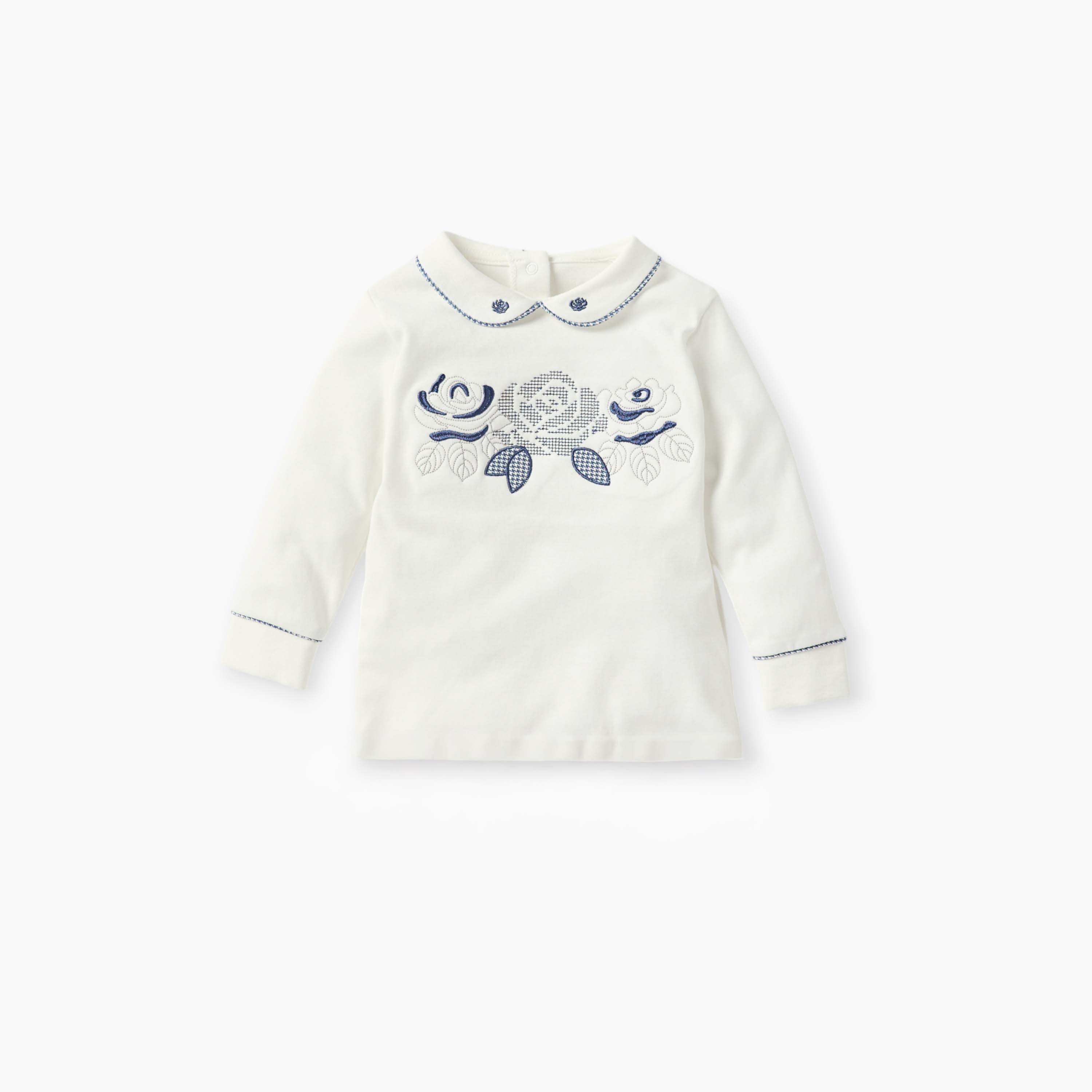 Juniors Flower Embroidered T-shirt and Checked Pyjama Set-baby-girls-clothing-nightwear-pyjamasets-image-2