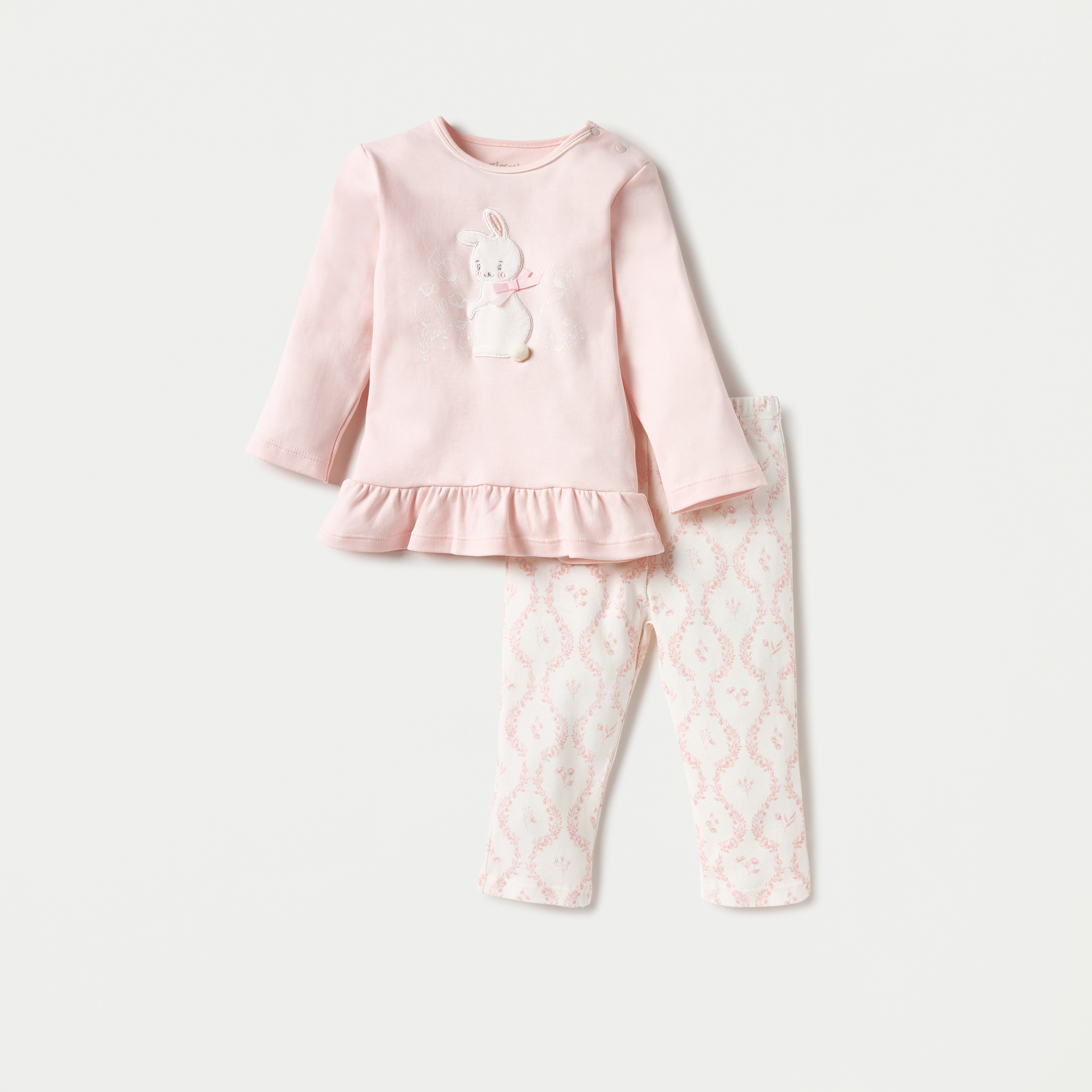 طقم بنطلون بيجاما وتيشيرت بزخارف أرنب من جيجلز-baby-girls-clothing-nightwear-pyjamasets-image-1