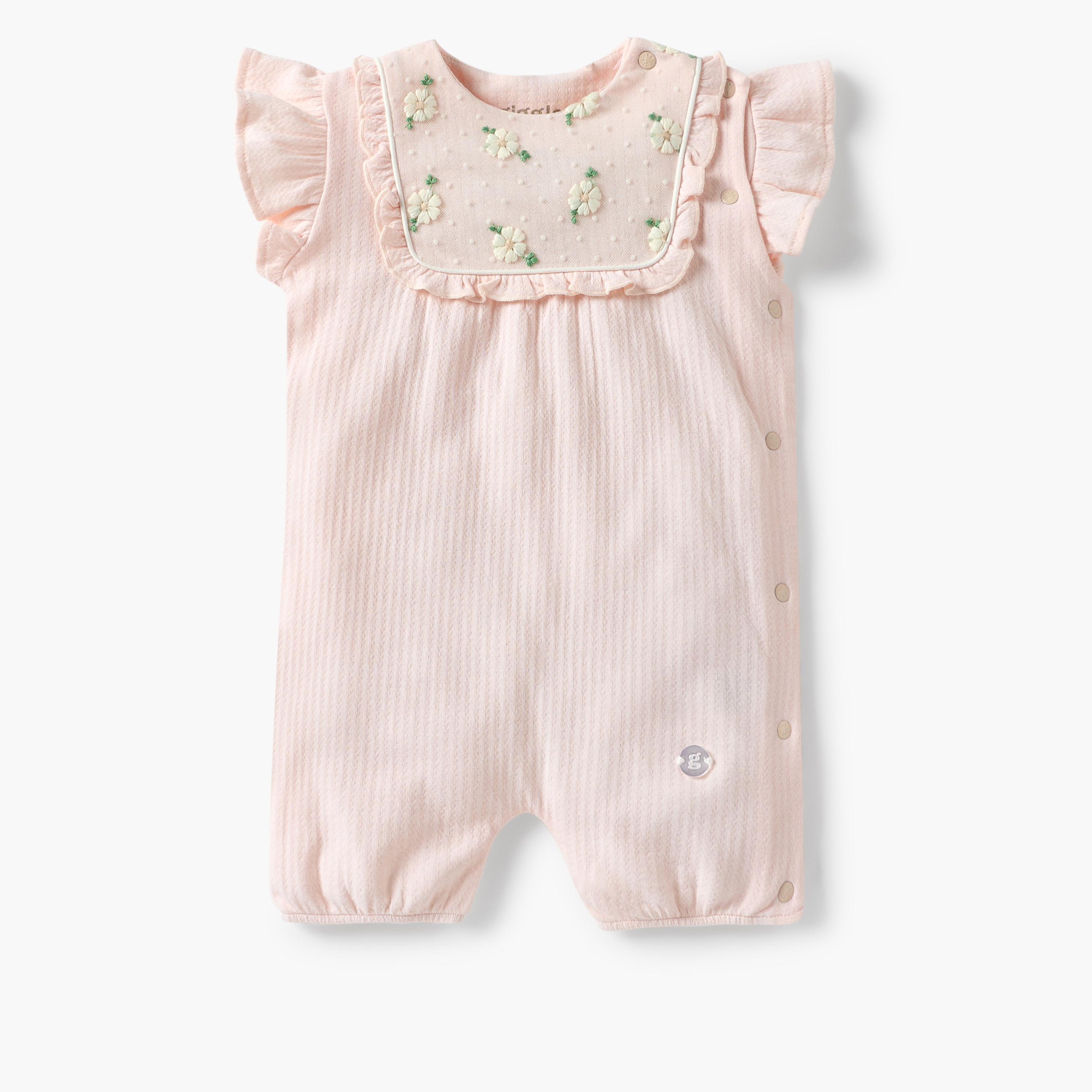 Giggles Floral Embroidered Romper with Ruffle Detail and Snap Button Closure-baby-girls-clothing-rompers-image-1