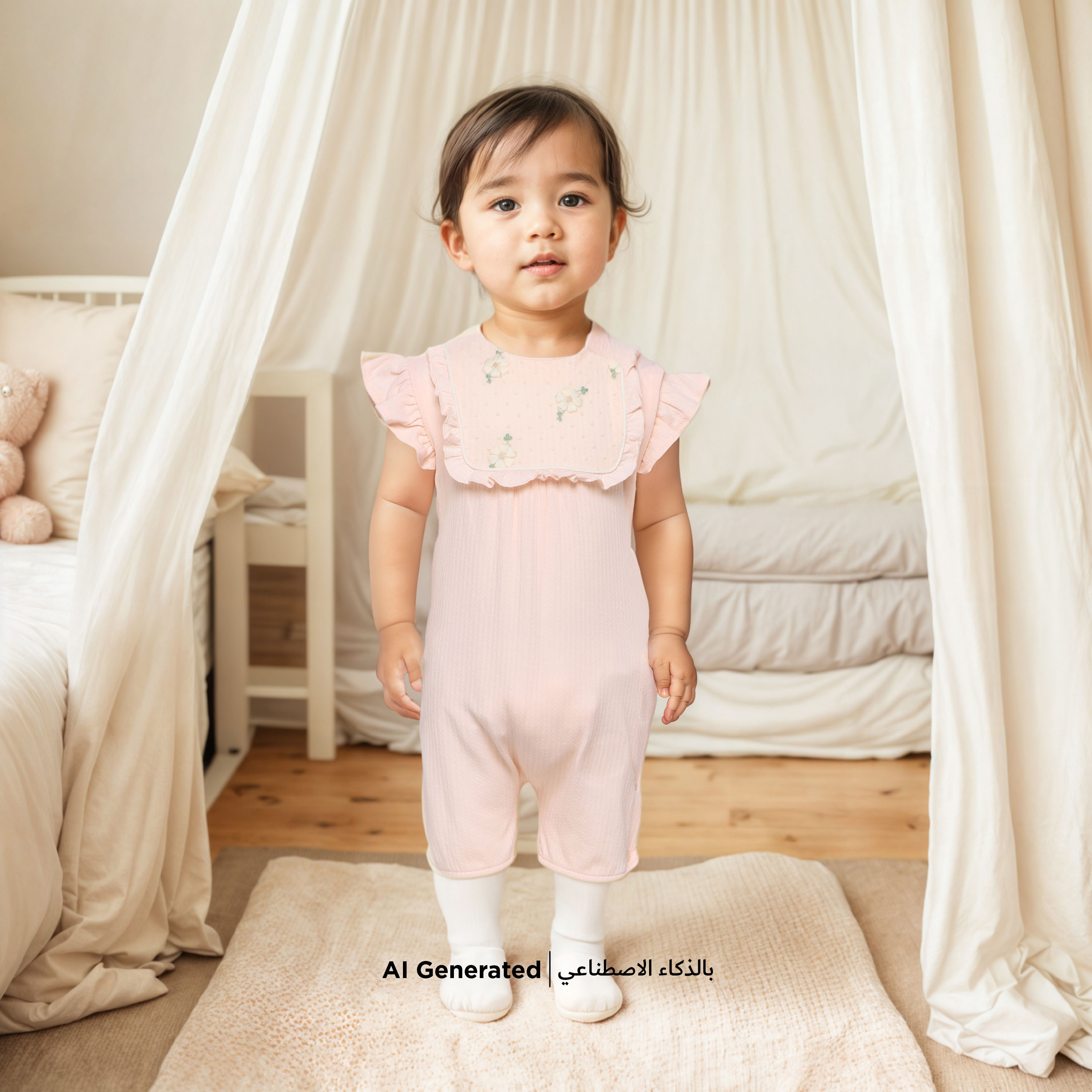 Giggles Floral Embroidered Romper with Ruffle Detail and Snap Button Closure-baby-girls-clothing-rompers-image-6