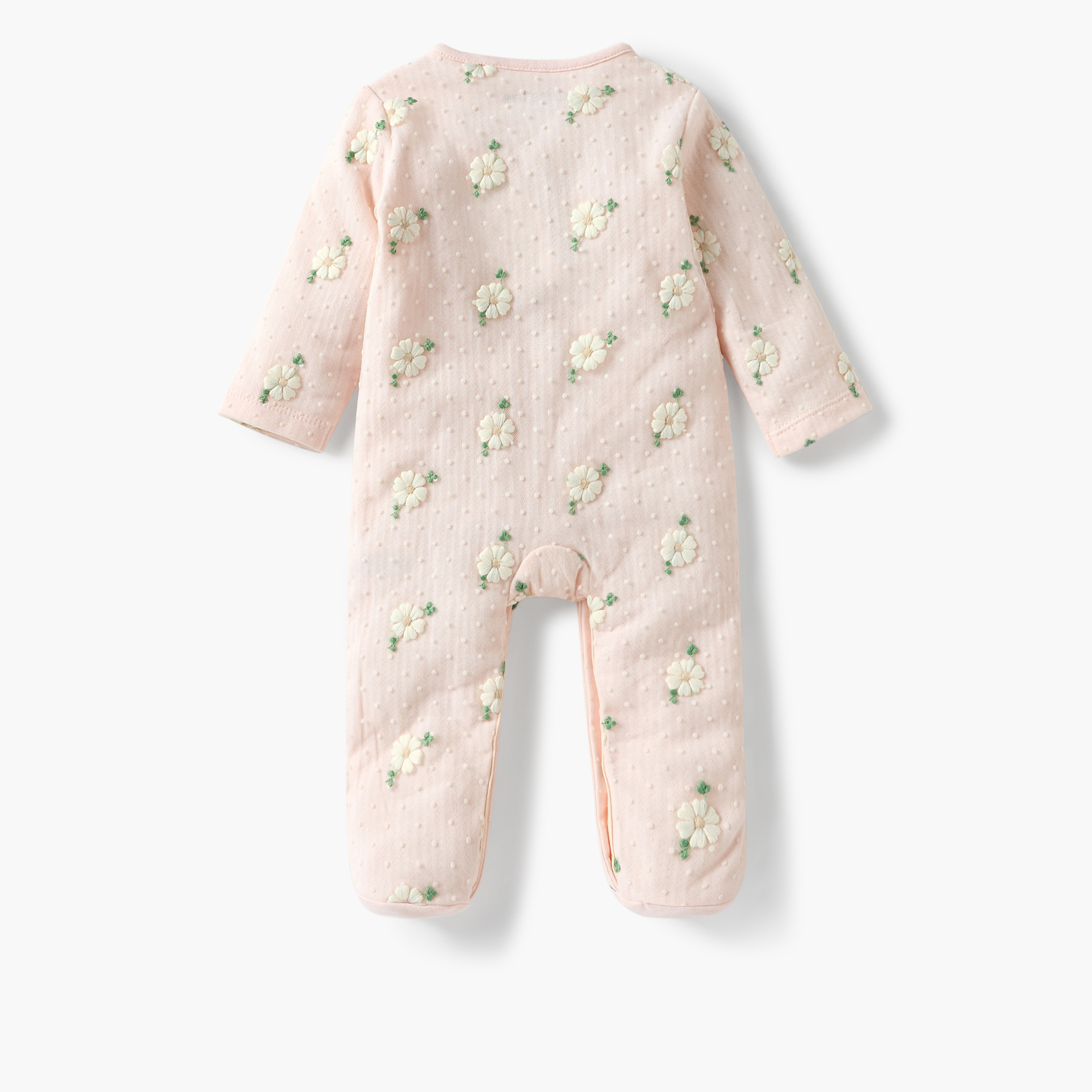 بدلة نوم مغلقة القدمين بأكمام طويلة وتطريز زهري من جيجلز-baby-girls-clothing-nightwear-sleepsuits-image-2