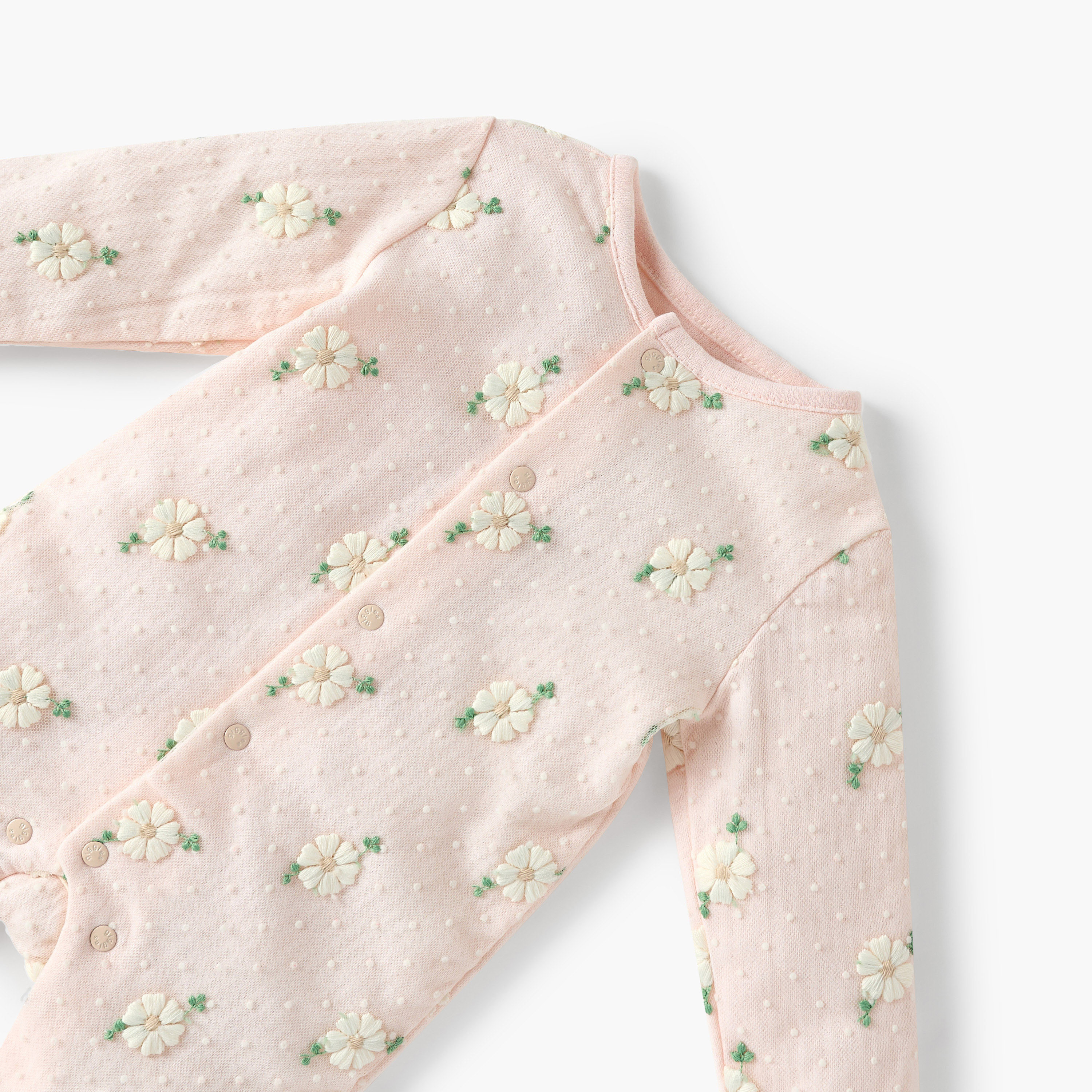 بدلة نوم مغلقة القدمين بأكمام طويلة وتطريز زهري من جيجلز-baby-girls-clothing-nightwear-sleepsuits-image-3