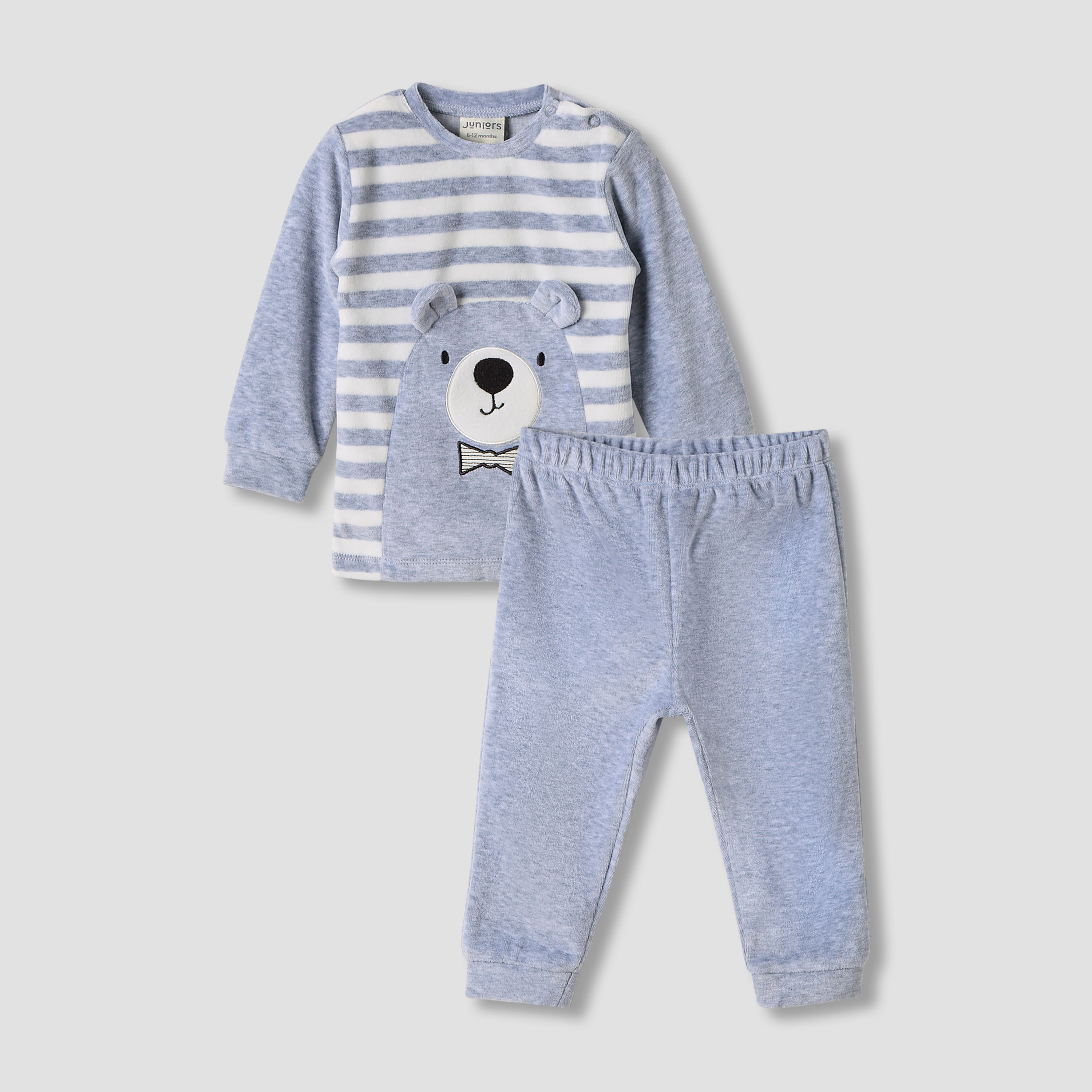Juniors Bear Applique Long Sleeves Velour Sweatshirt and Pyjama Set-baby-boys-clothing-nightwear-pyjamasets-image-1