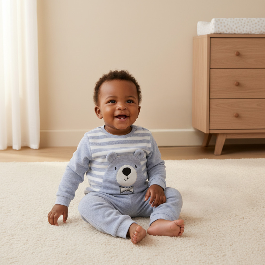 Juniors Bear Applique Long Sleeves Velour Sweatshirt and Pyjama Set-baby-boys-clothing-nightwear-pyjamasets-image-8
