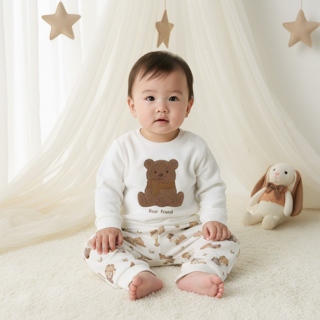 Juniors Bear Applique Long Sleeves Velour Sweatshirt and Pyjama Set-baby-boys-clothing-nightwear-pyjamasets-image-8