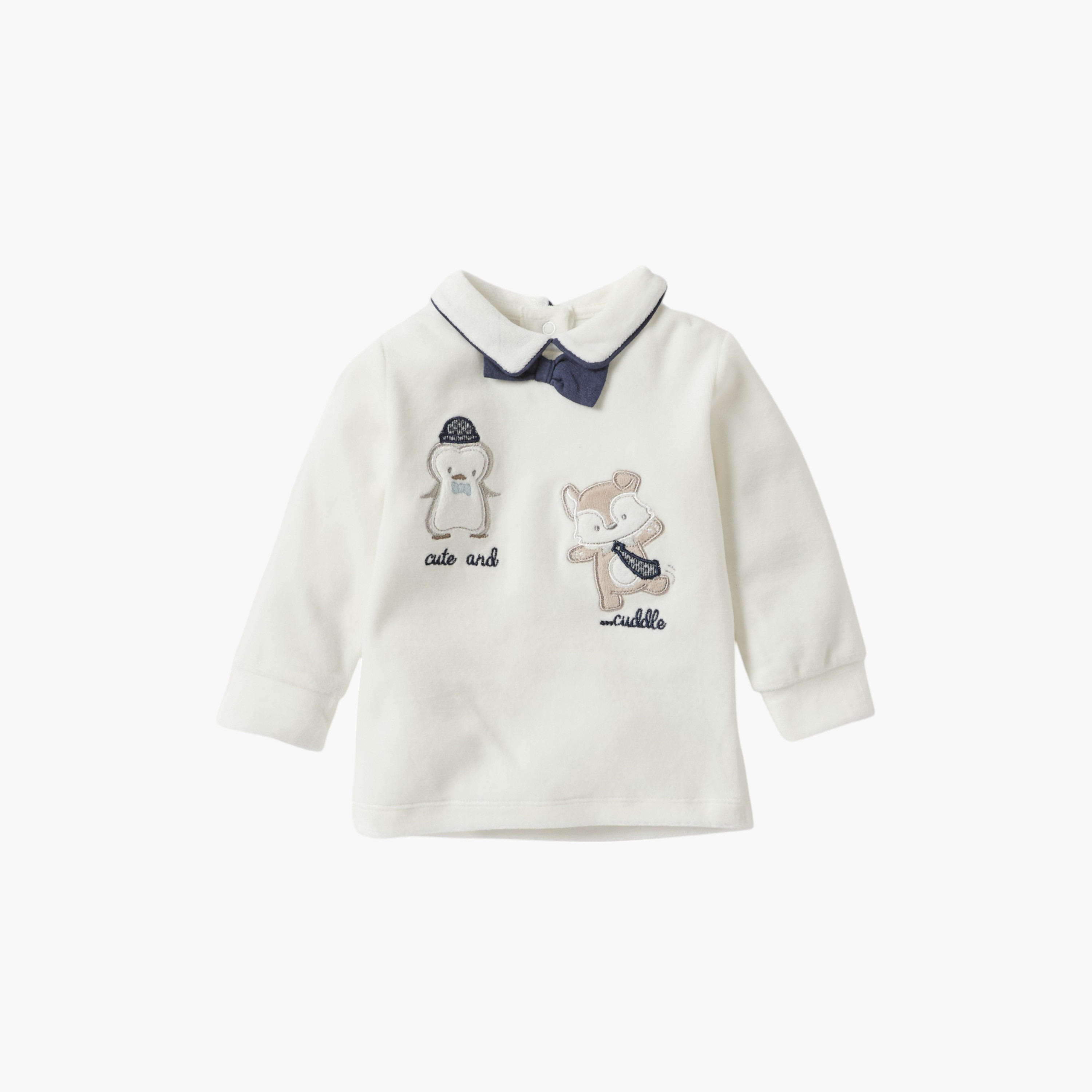 طقم بنطلون بيجاما وتيشيرت مخملي بأكمام طويلة بتفاصيل زينة من جيجلز-baby-boys-clothing-nightwear-pyjamasets-image-2