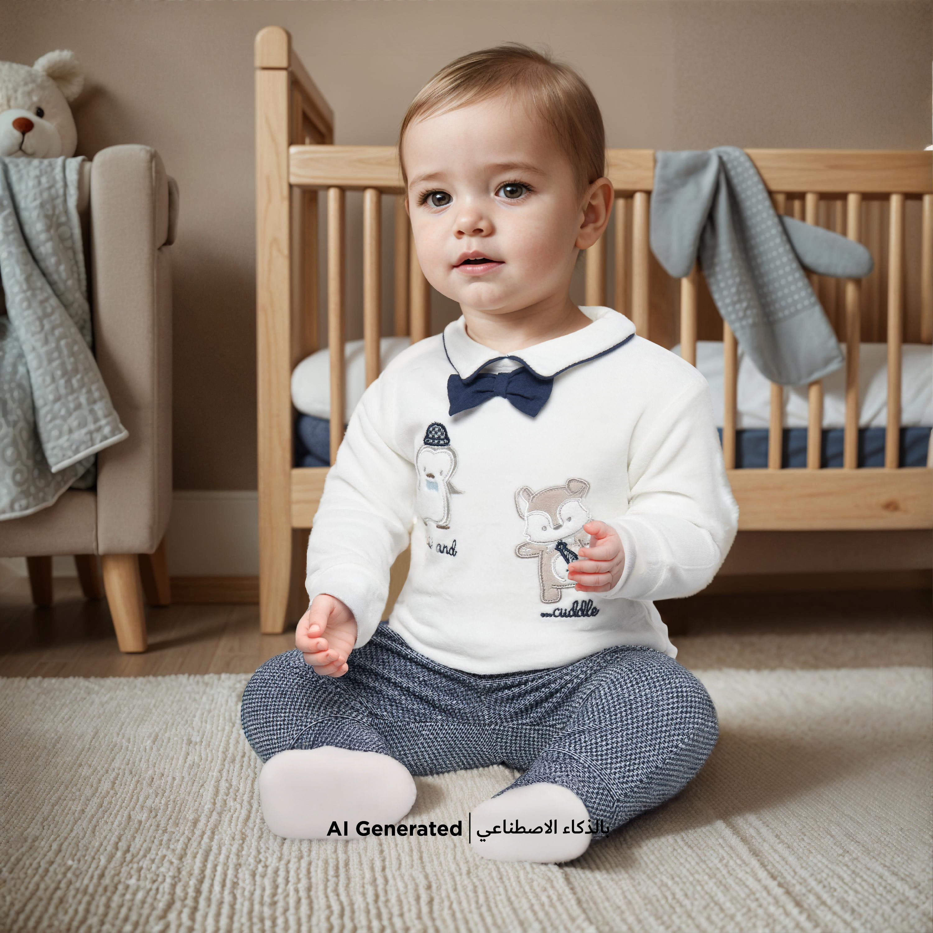طقم بنطلون بيجاما وتيشيرت مخملي بأكمام طويلة بتفاصيل زينة من جيجلز-baby-boys-clothing-nightwear-pyjamasets-image-6