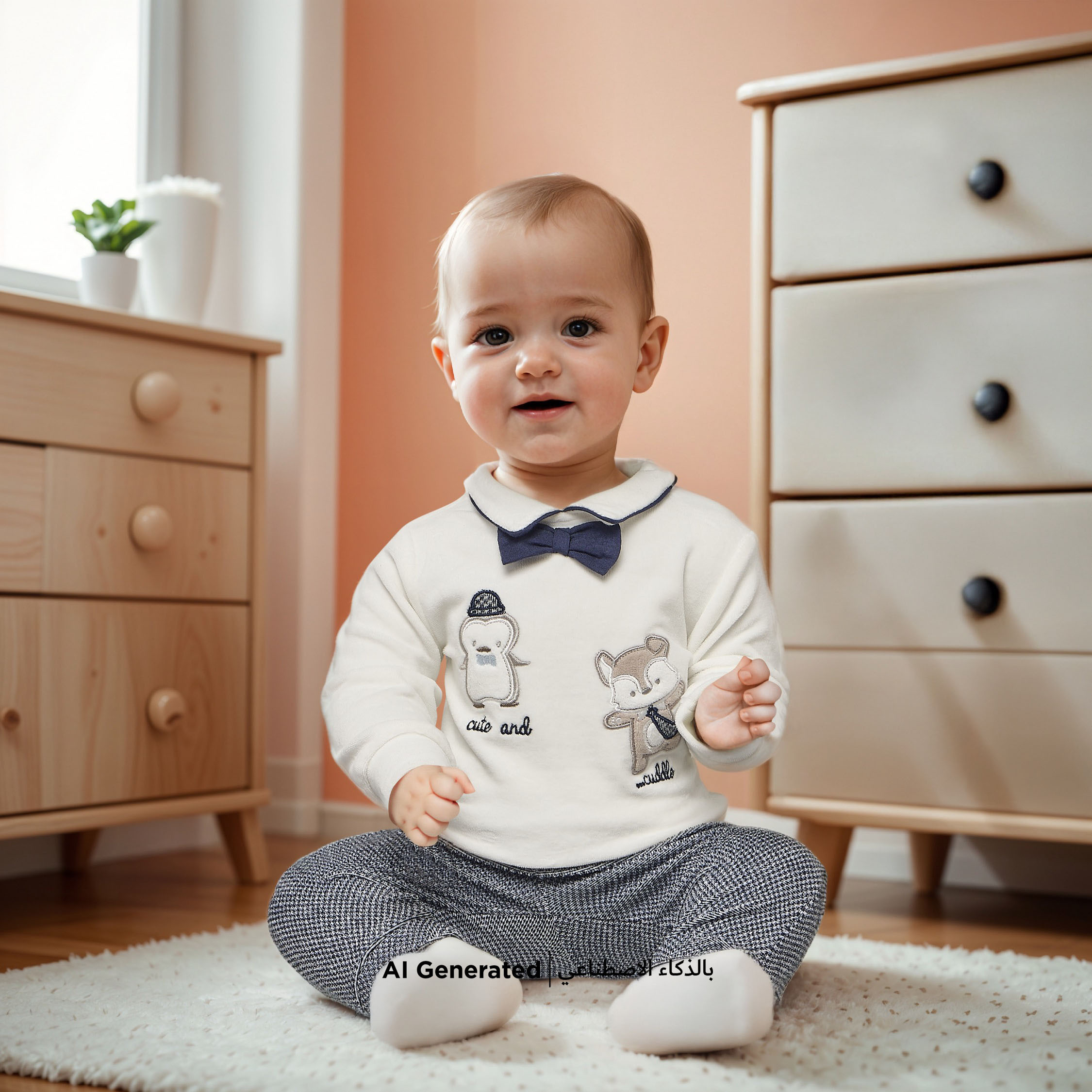 طقم بنطلون بيجاما وتيشيرت مخملي بأكمام طويلة بتفاصيل زينة من جيجلز-baby-boys-clothing-nightwear-pyjamasets-image-7
