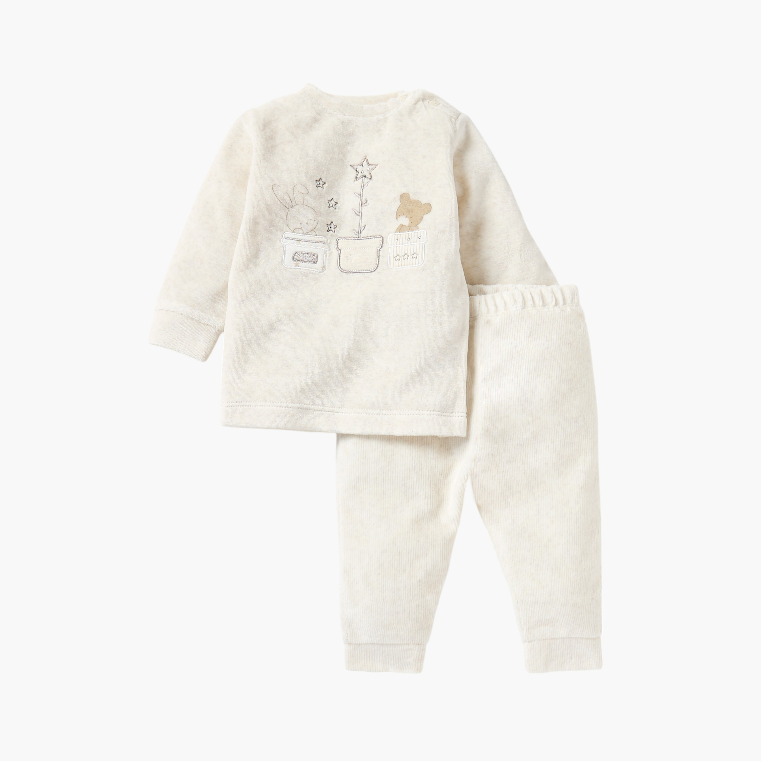 Giggles Embroidered Long Sleeves Velour T-shirt and Pyjama Set-baby-boys-clothing-nightwear-pyjamasets-image-1