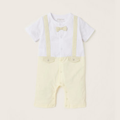 Giggles Cotton Romper with Short Sleeves and Bow