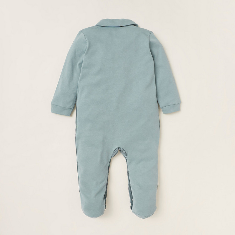 Giggles Striped Closed Feet Sleepsuit with Long Sleeves