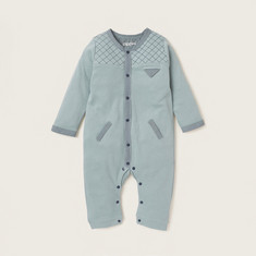 Giggles Striped and Checked Detail Sleepsuit with Long Sleeves