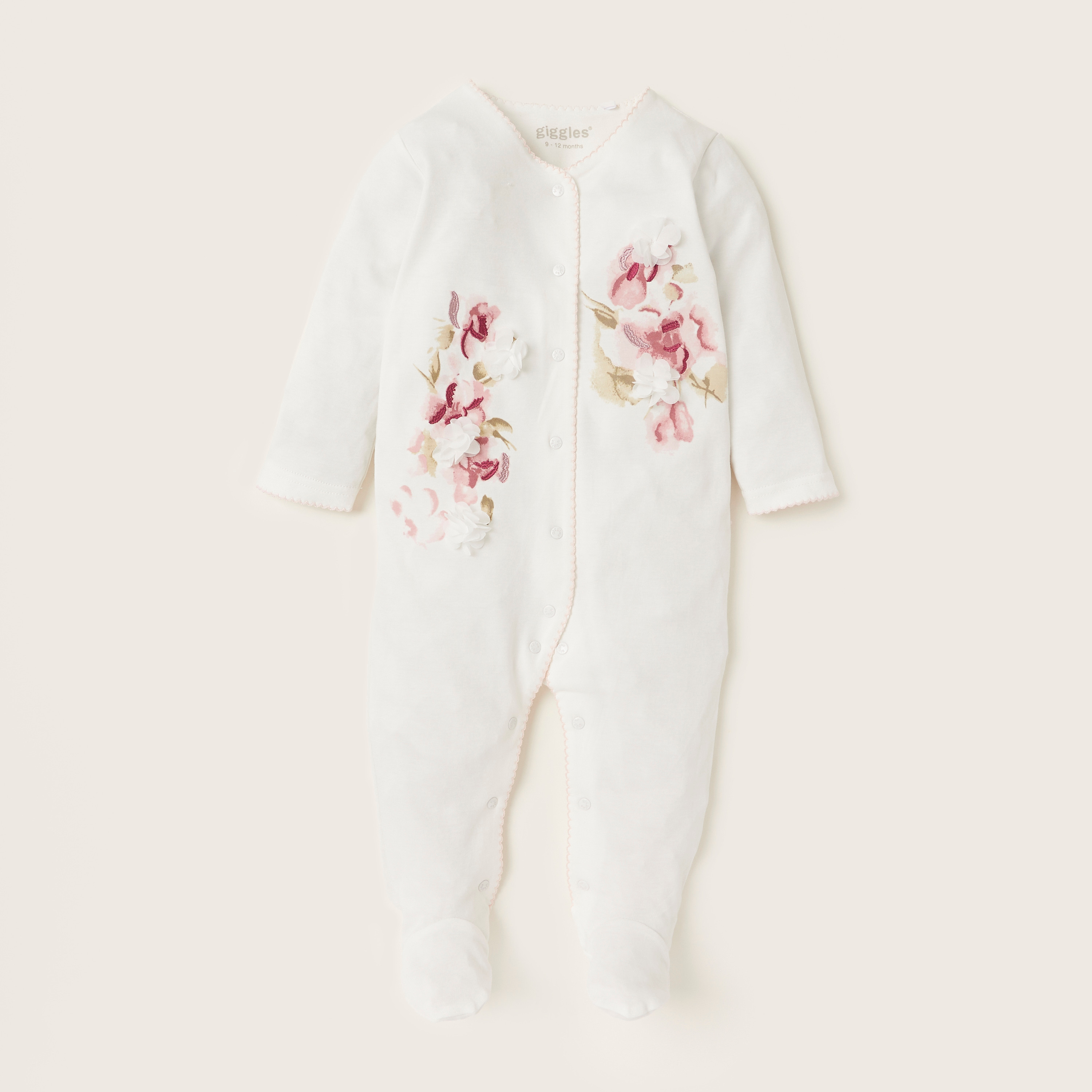Giggles V-neck Floral Print Sleepsuit with Appliques-baby-girls-clothing-nightwear-sleepsuits-image-1