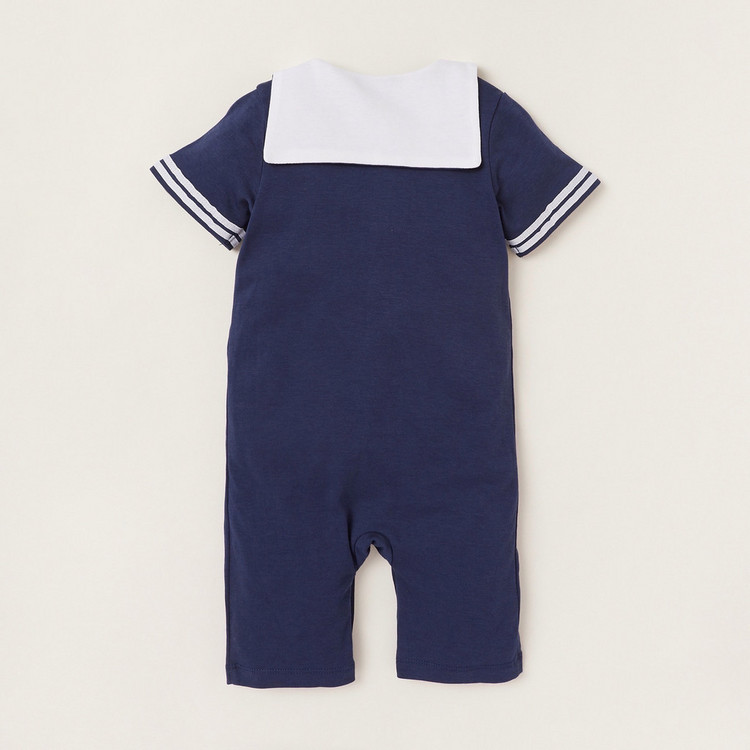 Giggles Embroidered Romper with Short Sleeves