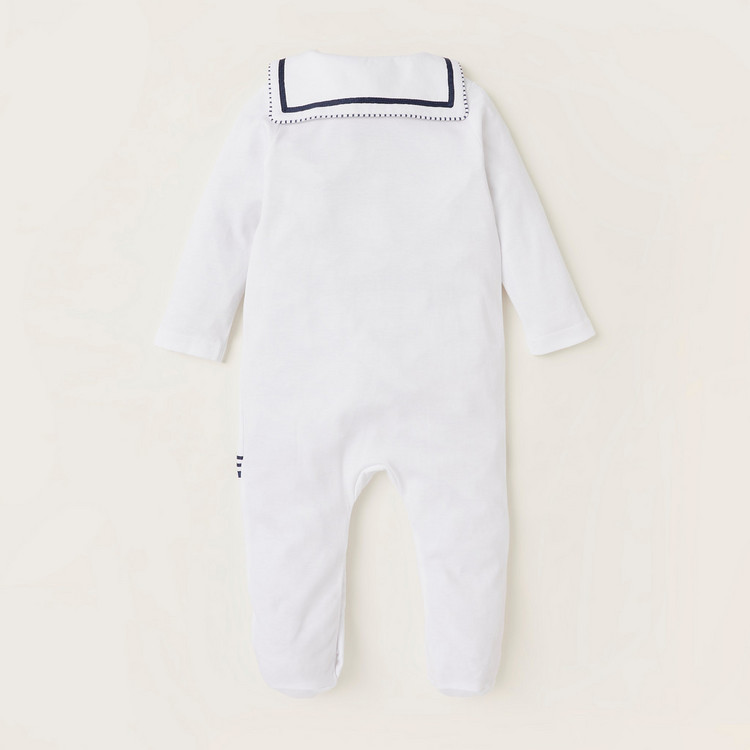 Giggles Embroidered Sleepsuit with Collar and Snap Button Closure