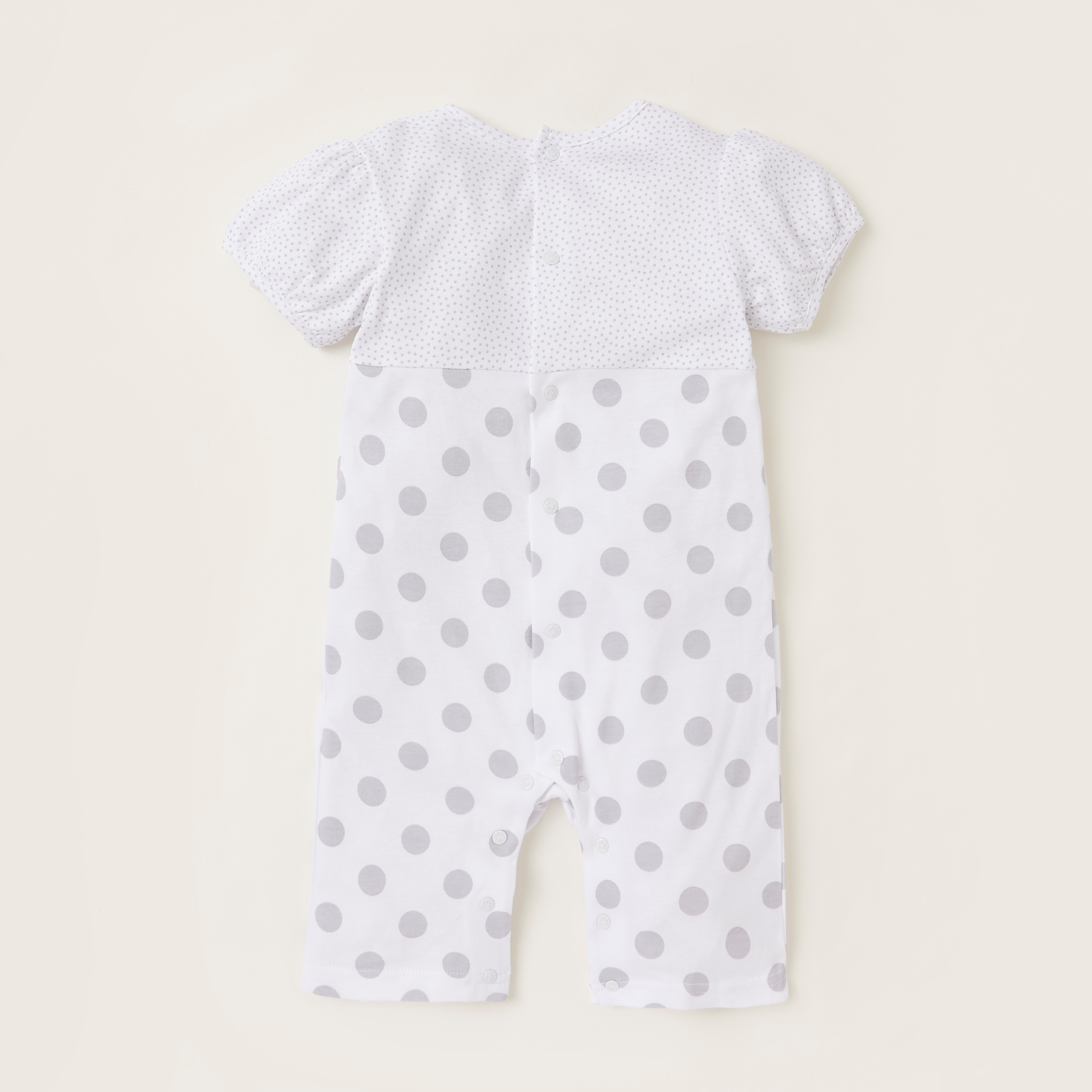 Giggles Polka Dot Print Romper with Short Sleeves and Bow Applique-baby-girls-clothing-rompers-image-4