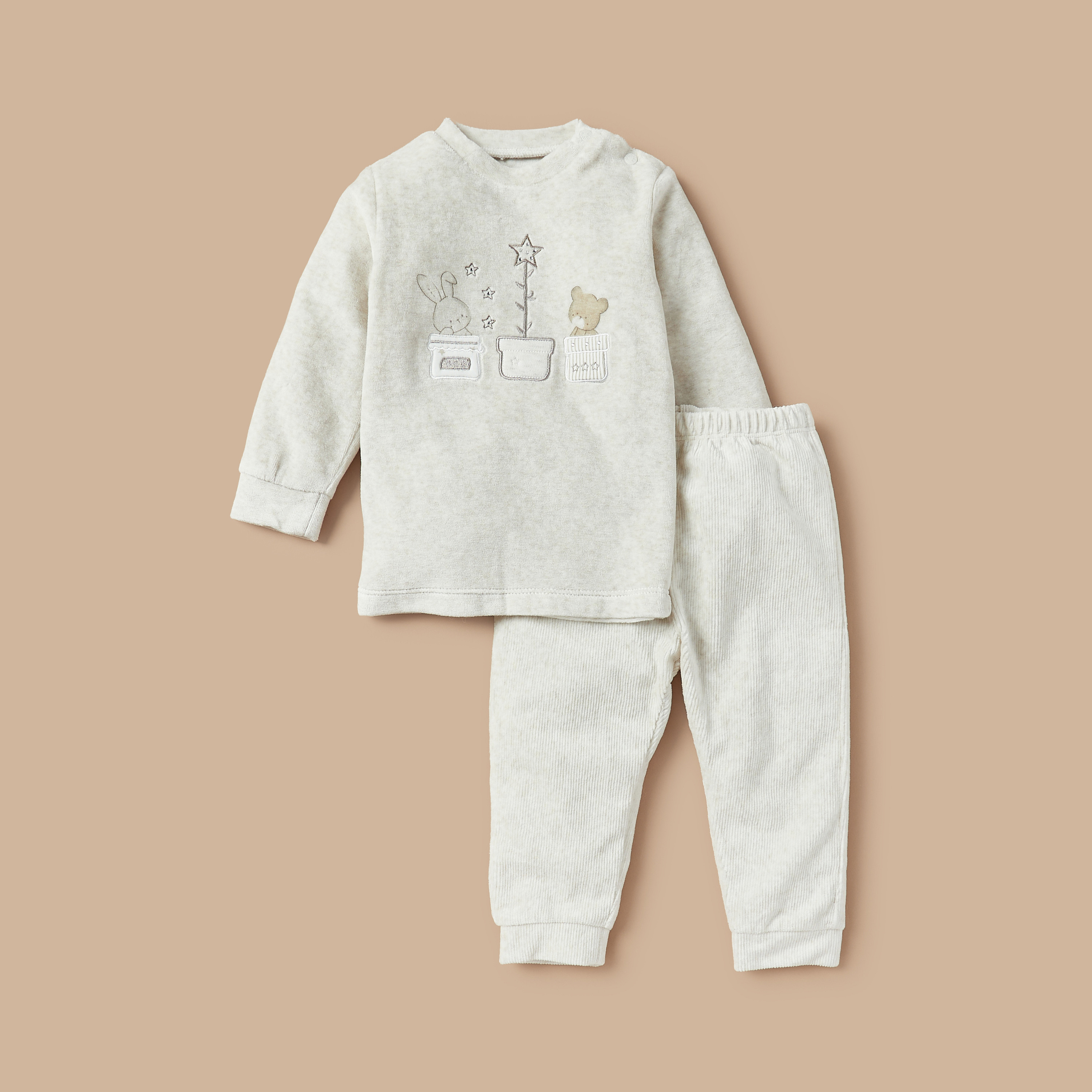 Giggles Bunny Applique T-shirt and Pyjama Set-baby-girls-clothing-nightwear-pyjamasets-image-1