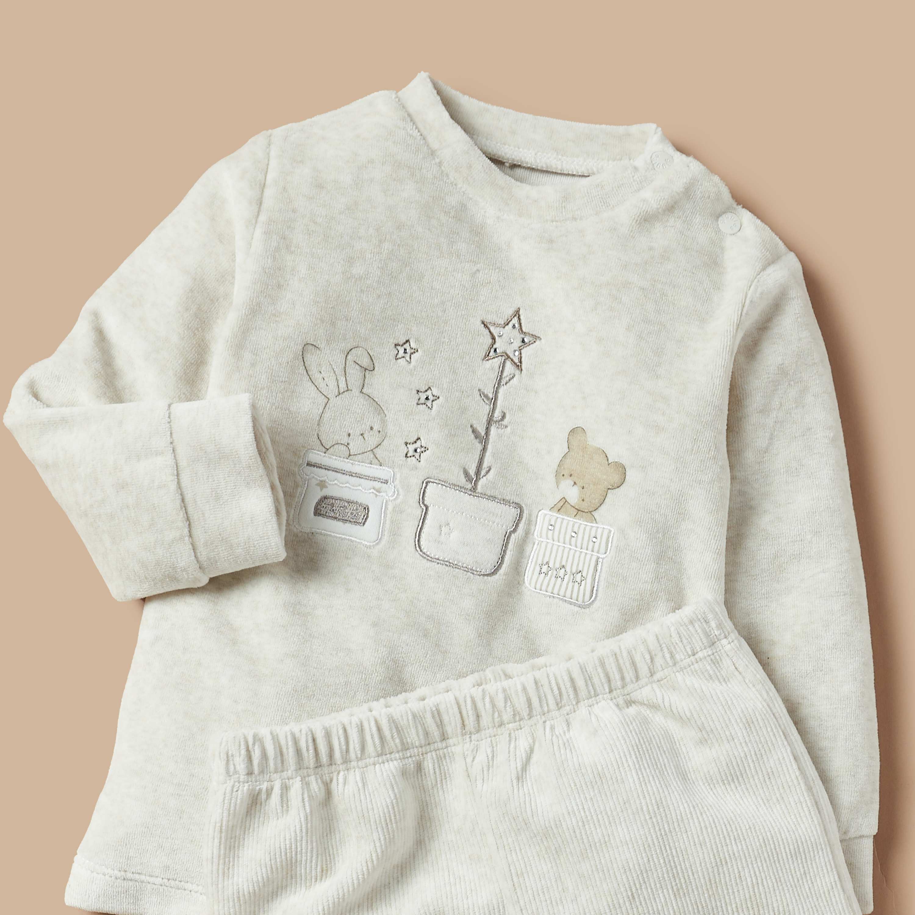 Giggles Bunny Applique T-shirt and Pyjama Set-baby-girls-clothing-nightwear-pyjamasets-image-4